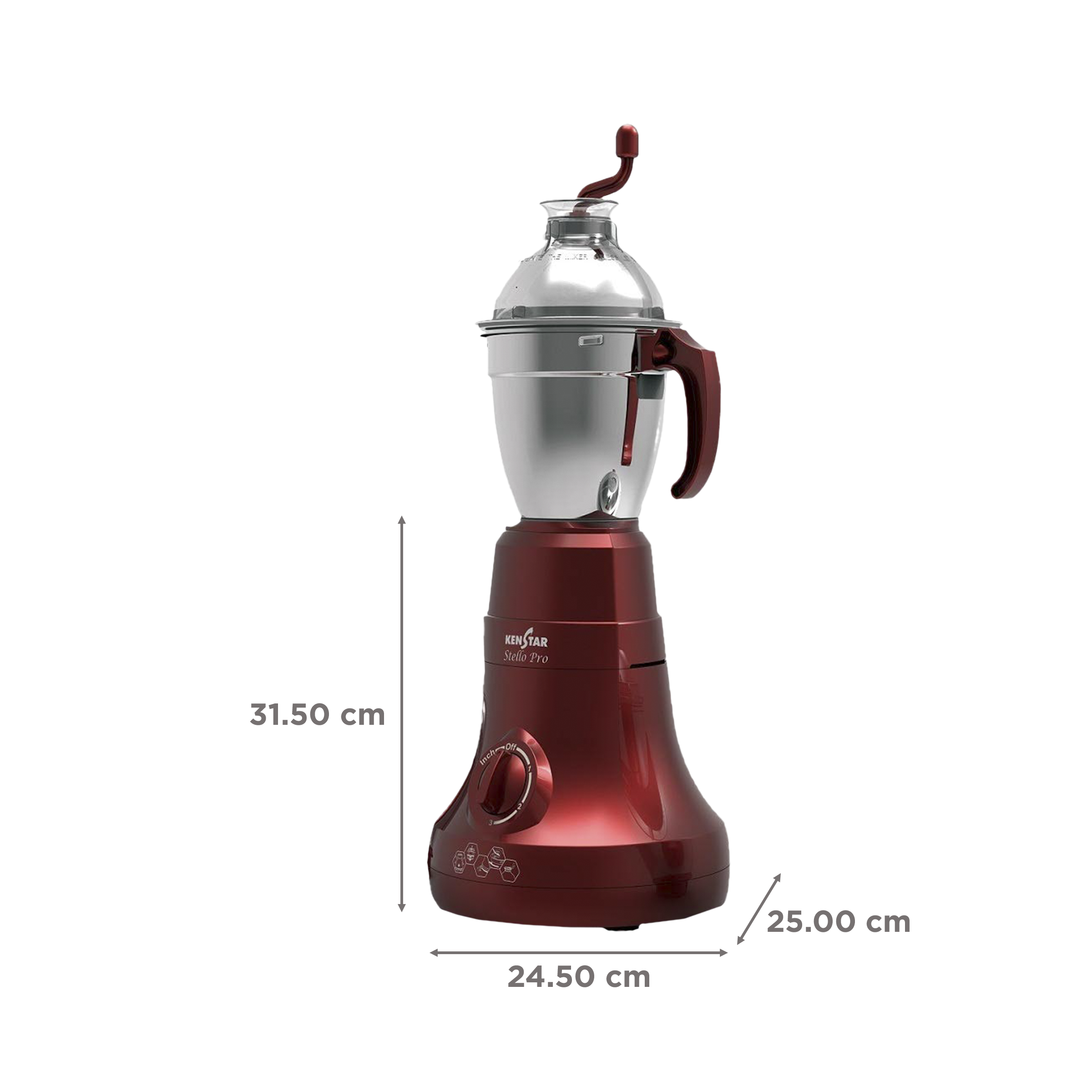 KENSTAR Stello Pro 750 Watt 3 Jars Mixer Grinder (Hands-free Operation, Red)_3