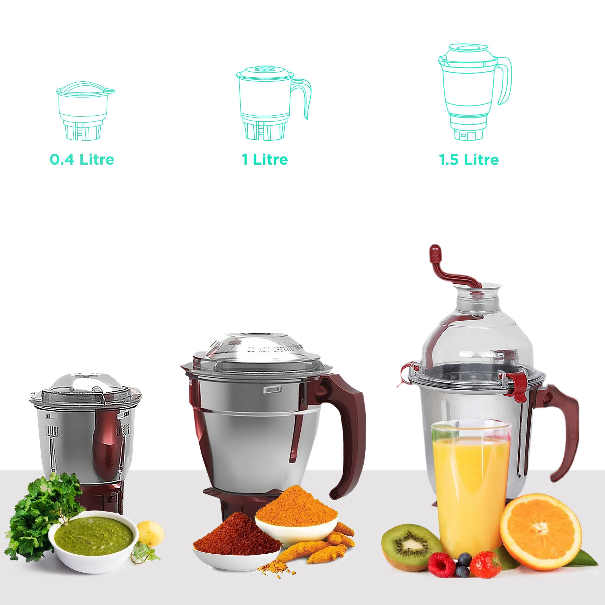 KENSTAR Stello Pro 750 Watt 3 Jars Mixer Grinder (Hands-free Operation, Red)_4