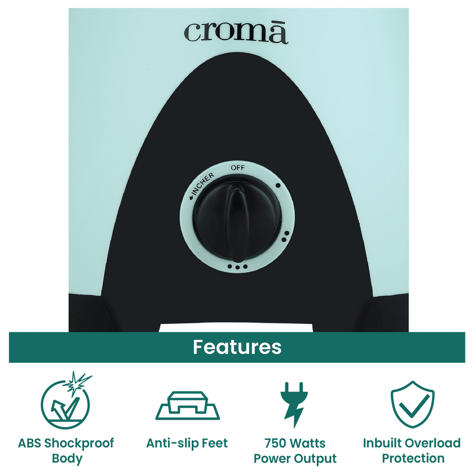 Croma 750 Watt 3 Jars Mixer Grinder (19000 RPM, 3 Speed Control with Pulse Function, Black/Green) Croma 750 Watt 3 Jars Mixer Grinder (19000 RPM, 3 Speed Control with Pulse Function, Black/Green)_9