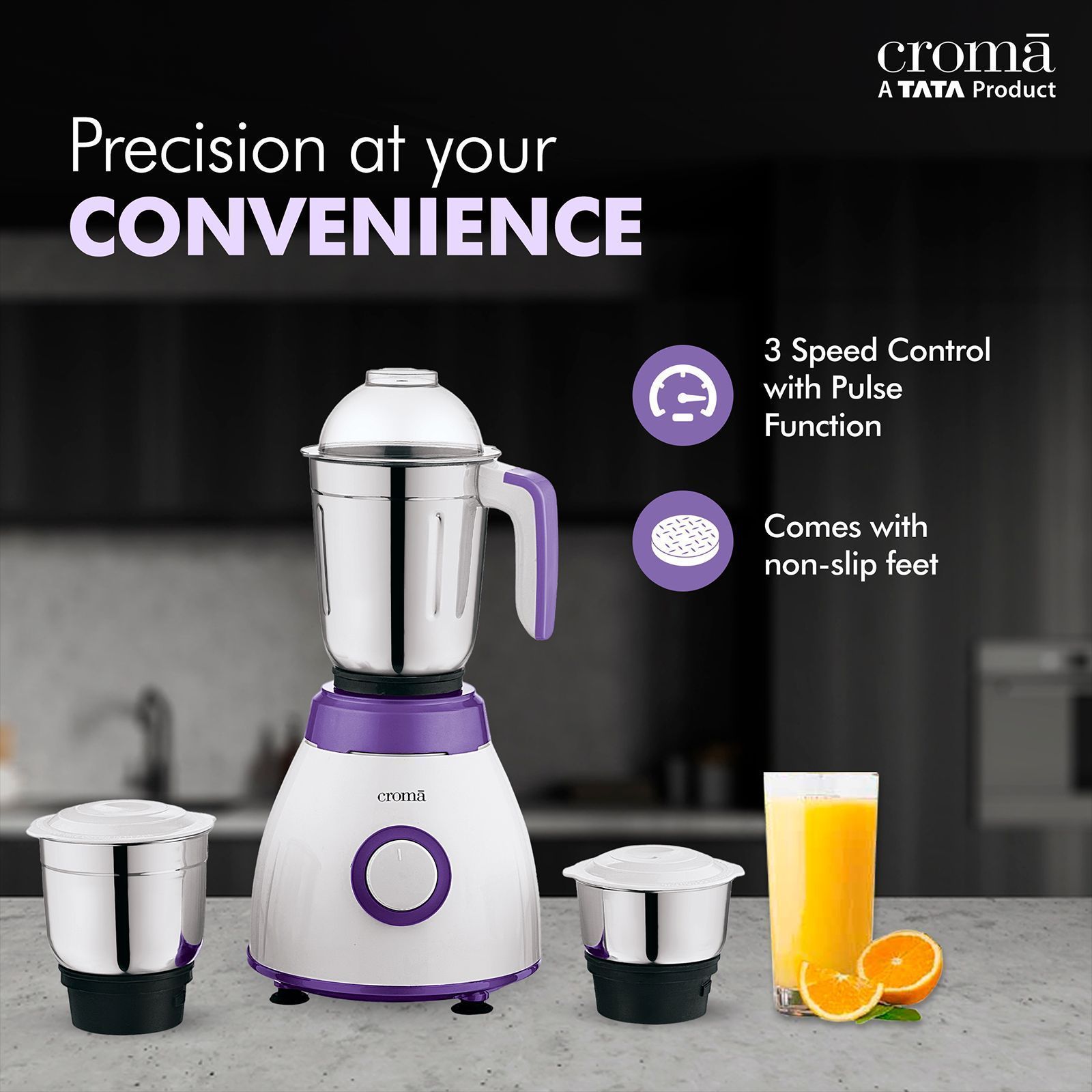 Croma 500 Watt 3 Jars Mixer Grinder (Rust Resistant, White/Purple)_10