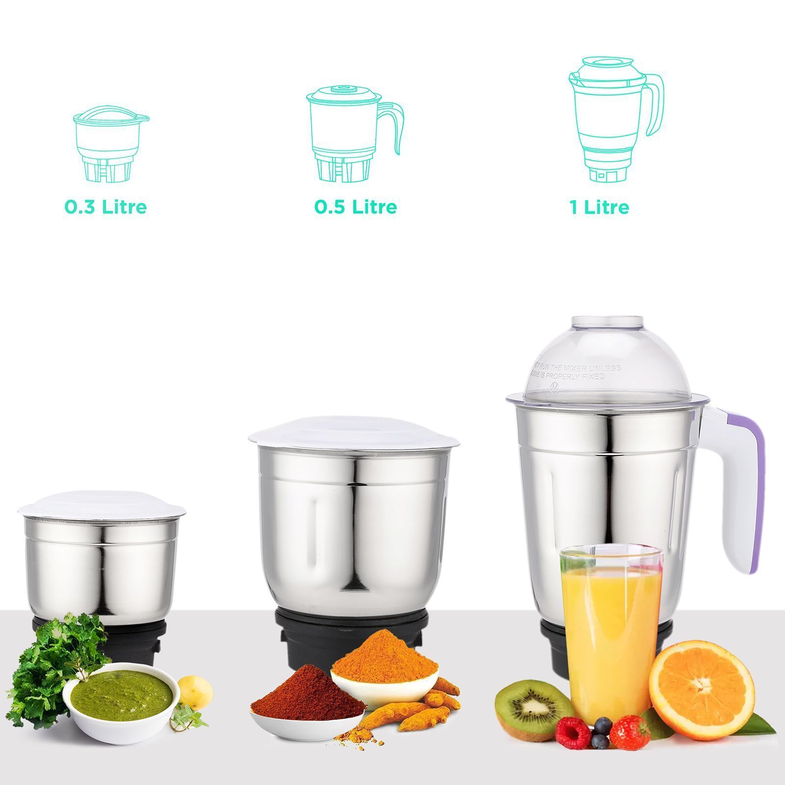 Croma 500 Watt 3 Jars Mixer Grinder (Rust Resistant, White/Purple)_4