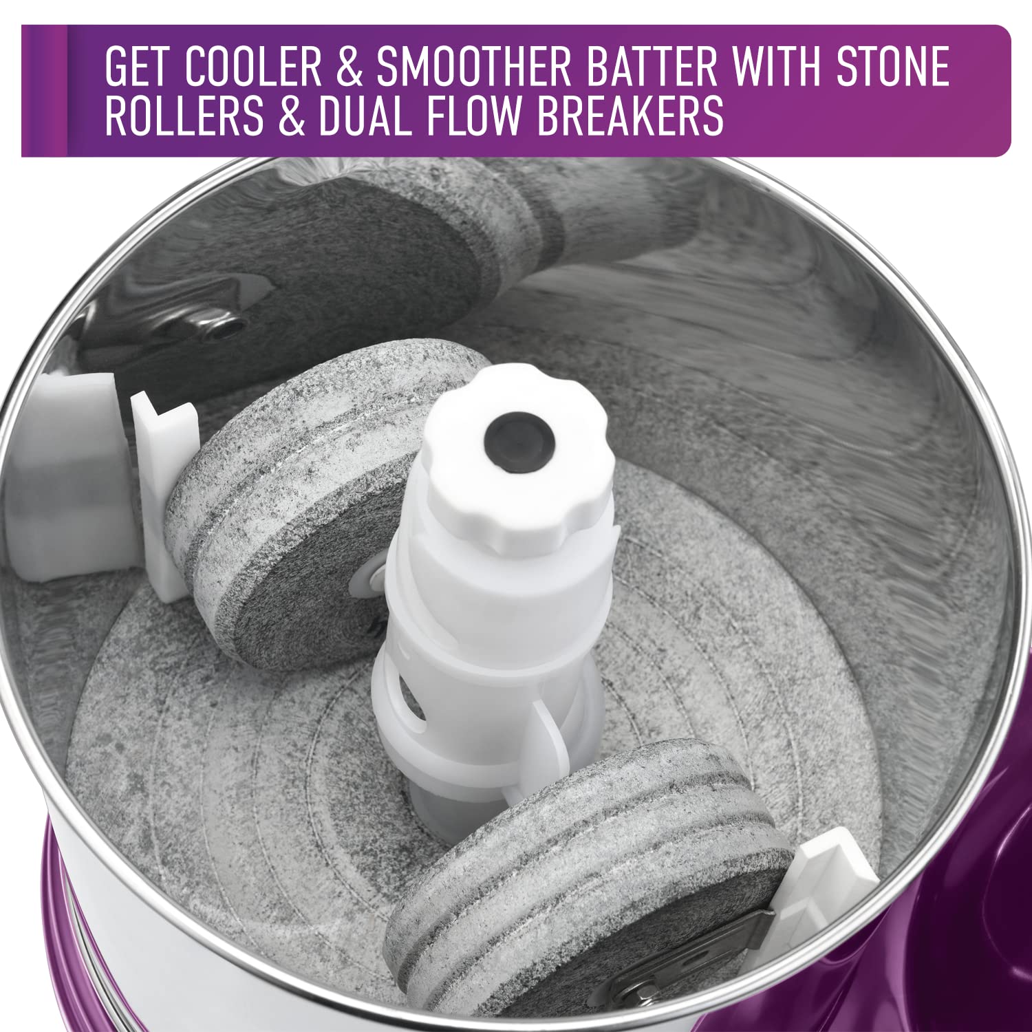 USHA Colossal 2 Litres 2 Stones Wet Grinder with Coconut Scrapper & Atta Kneader (Sturdy High Torque Motor, Magenta)_6