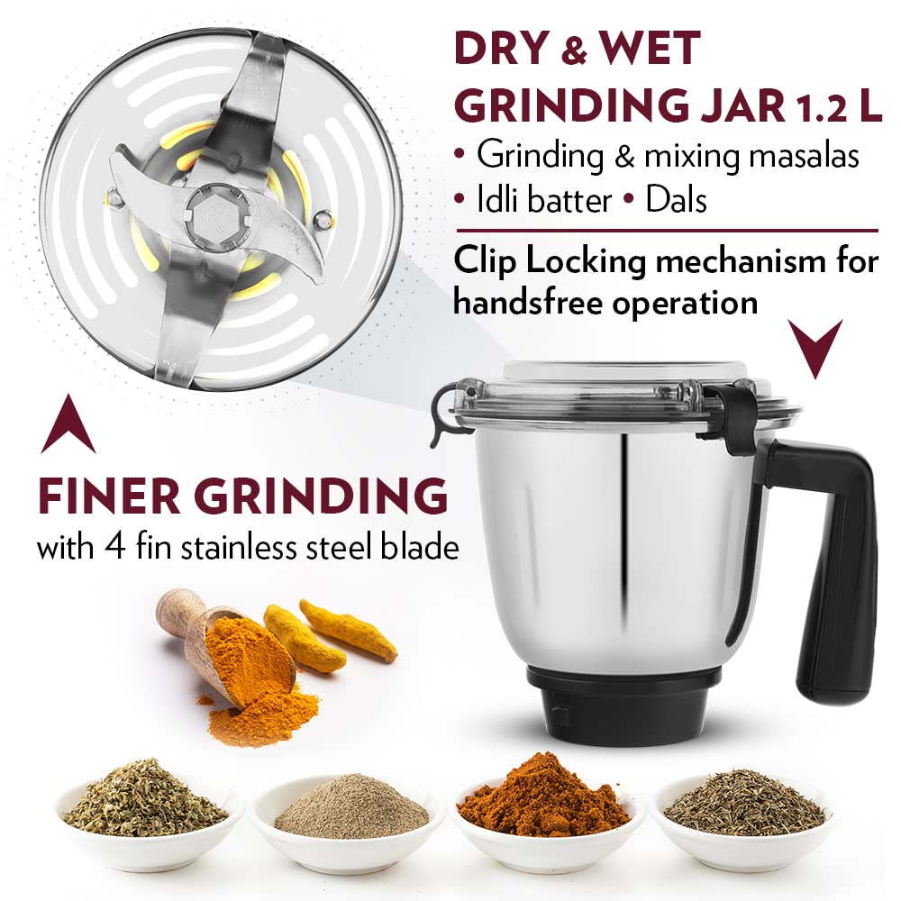 BOROSIL Silverline 750 Watt 3 Jars Mixer Grinder (20000 RPM, Anti-Skid Rubber Feet, Black & Silver)_8