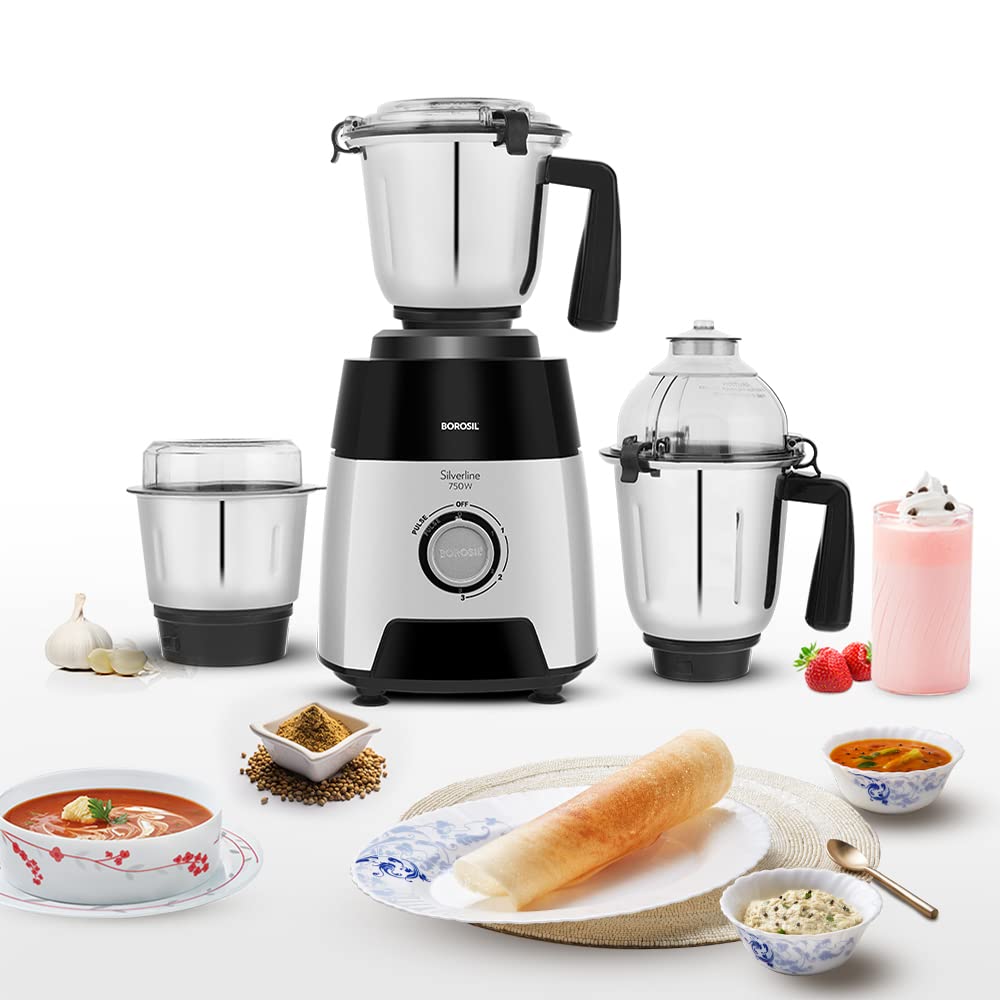 BOROSIL Silverline 750 Watt 3 Jars Mixer Grinder (20000 RPM, Anti-Skid Rubber Feet, Black & Silver)_13