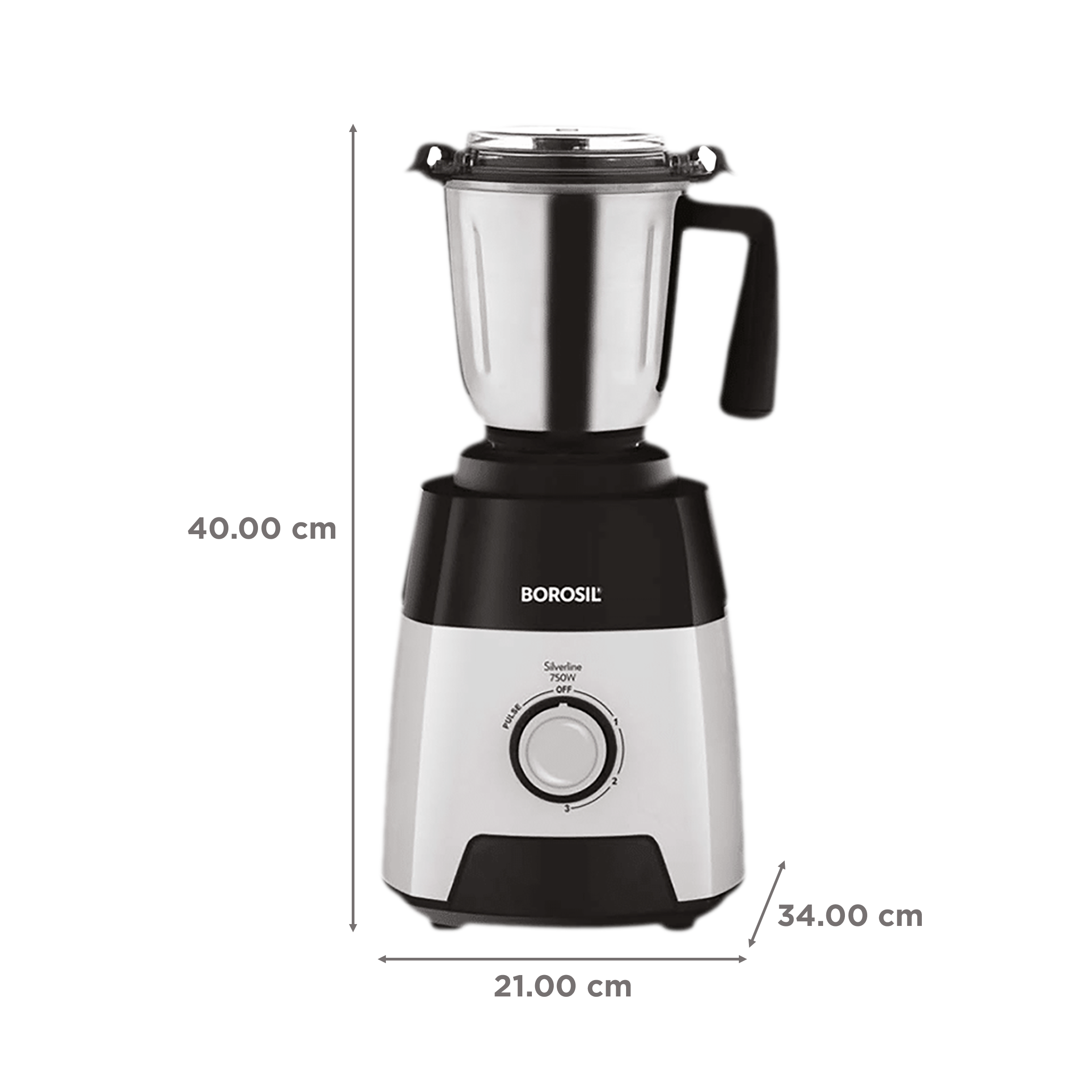 BOROSIL Silverline 750 Watt 3 Jars Mixer Grinder (20000 RPM, Anti-Skid Rubber Feet, Black & Silver)_3