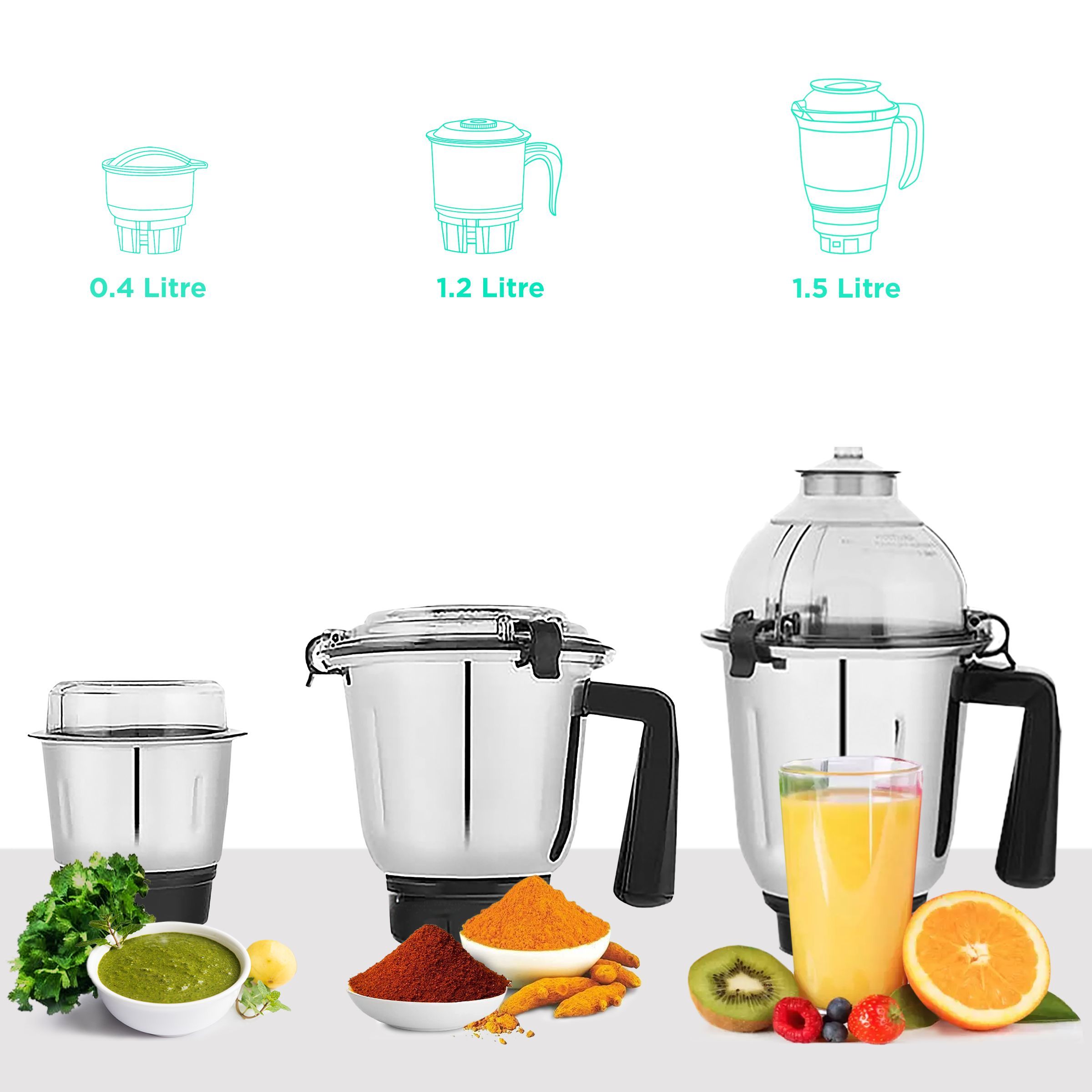 BOROSIL Silverline 750 Watt 3 Jars Mixer Grinder (20000 RPM, Anti-Skid Rubber Feet, Black & Silver)_4