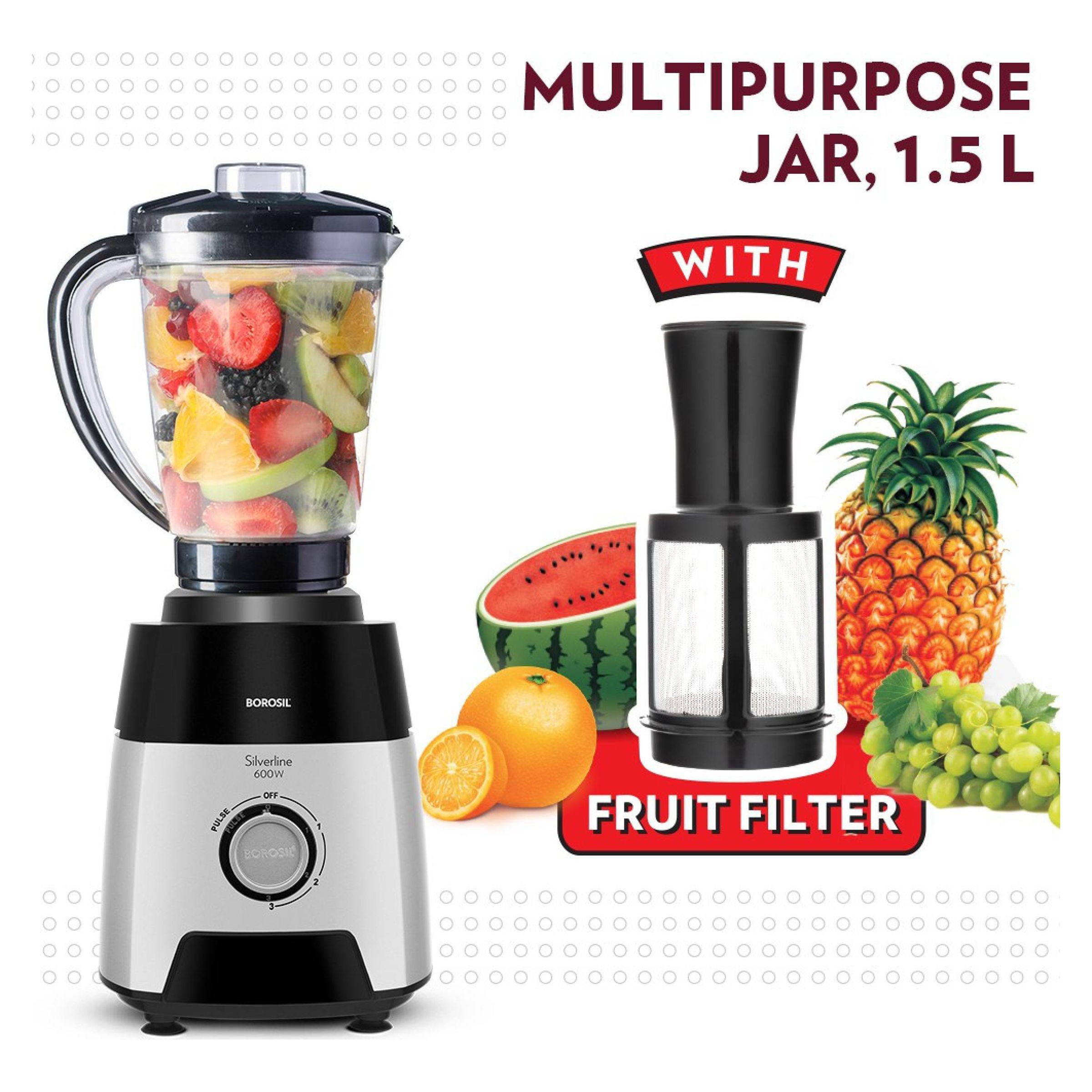 BOROSIL Silverline 600 Watt 3 Jars Mixer Grinder (20000 RPM, Blow Breaker for Blending, Black & Silver)_9