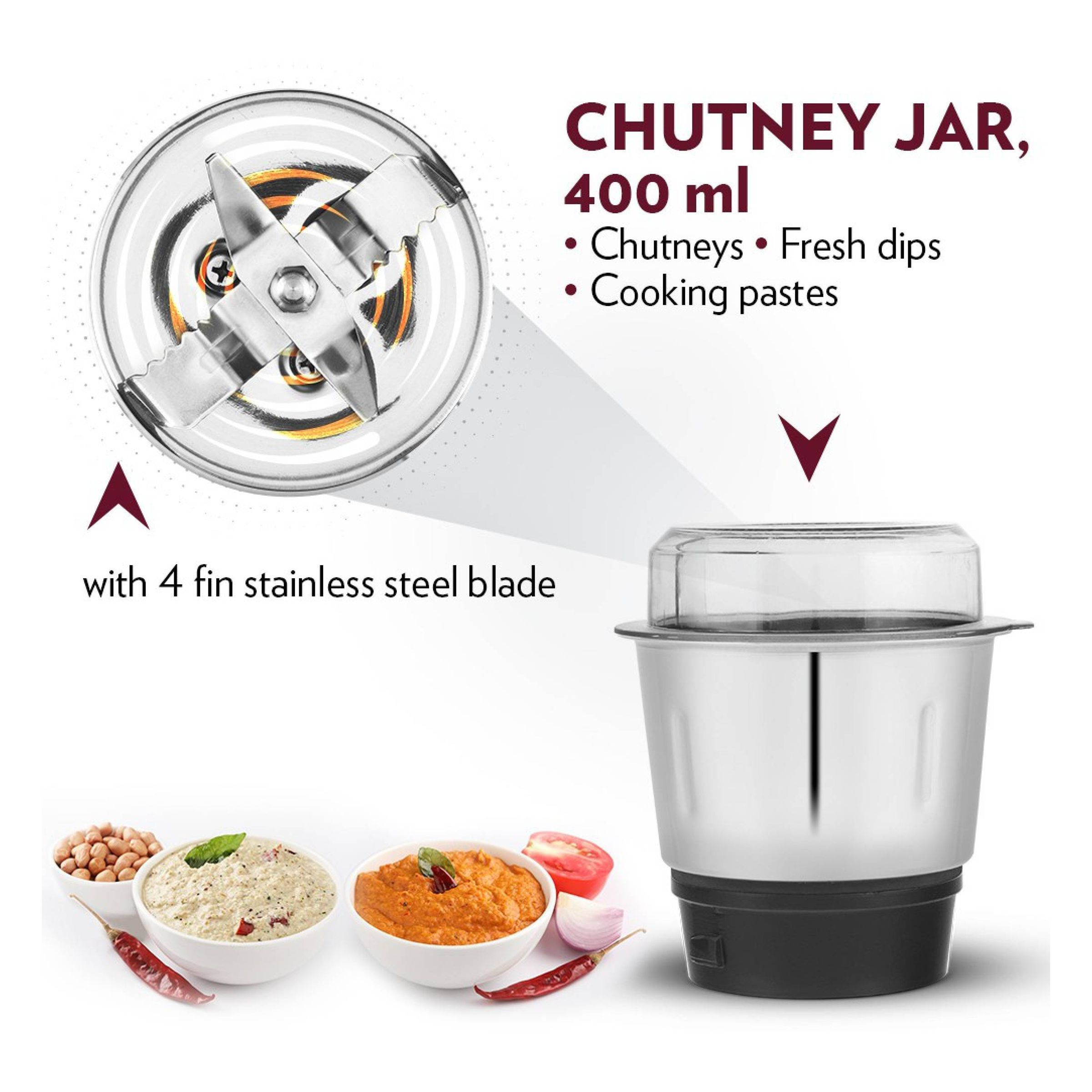 BOROSIL Silverline 600 Watt 3 Jars Mixer Grinder (20000 RPM, Blow Breaker for Blending, Black & Silver)_10