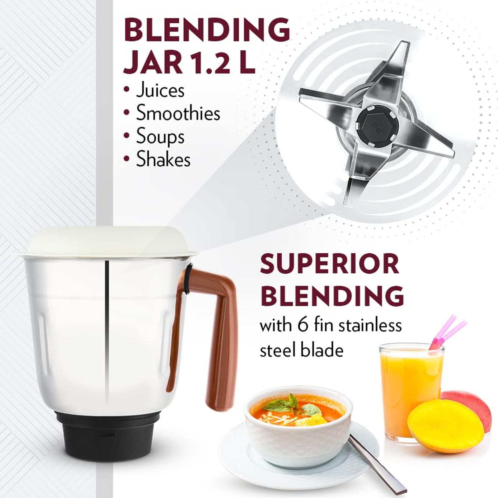 BOROSIL HomeStar 500 Watt 3 Jars Mixer Grinder (20000 RPM, 3 Speed Control with Pulse Function, White & Maroon)_12