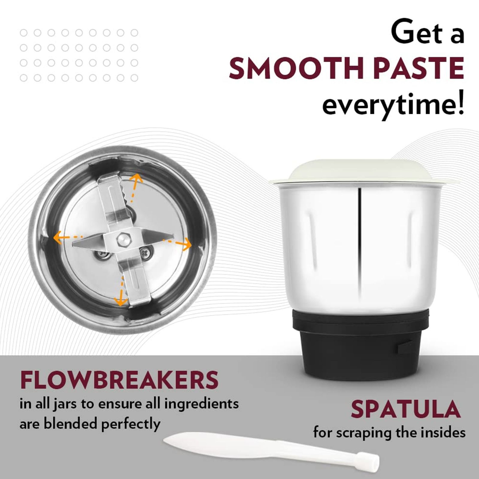 BOROSIL HomeStar 500 Watt 3 Jars Mixer Grinder (20000 RPM, 3 Speed Control with Pulse Function, White & Maroon)_13