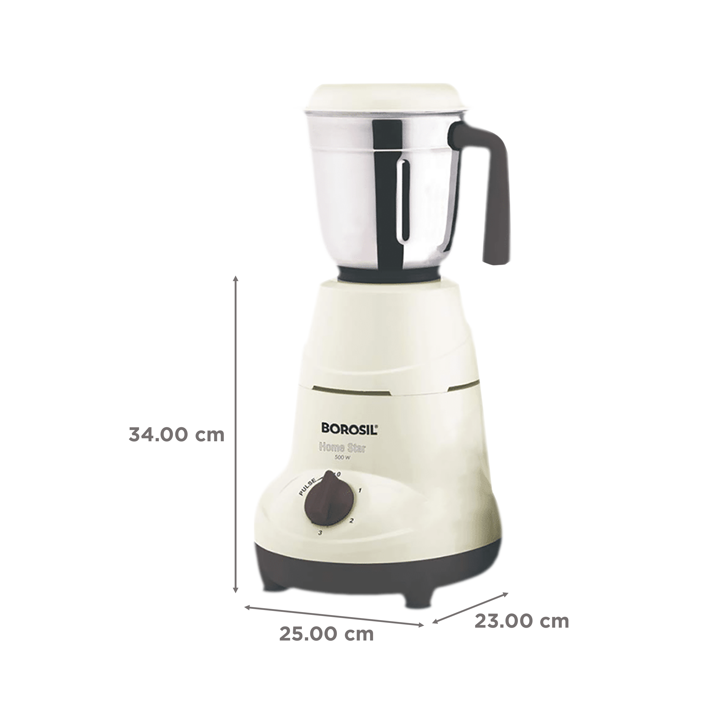 BOROSIL HomeStar 500 Watt 3 Jars Mixer Grinder (20000 RPM, 3 Speed Control with Pulse Function, White & Maroon)_3
