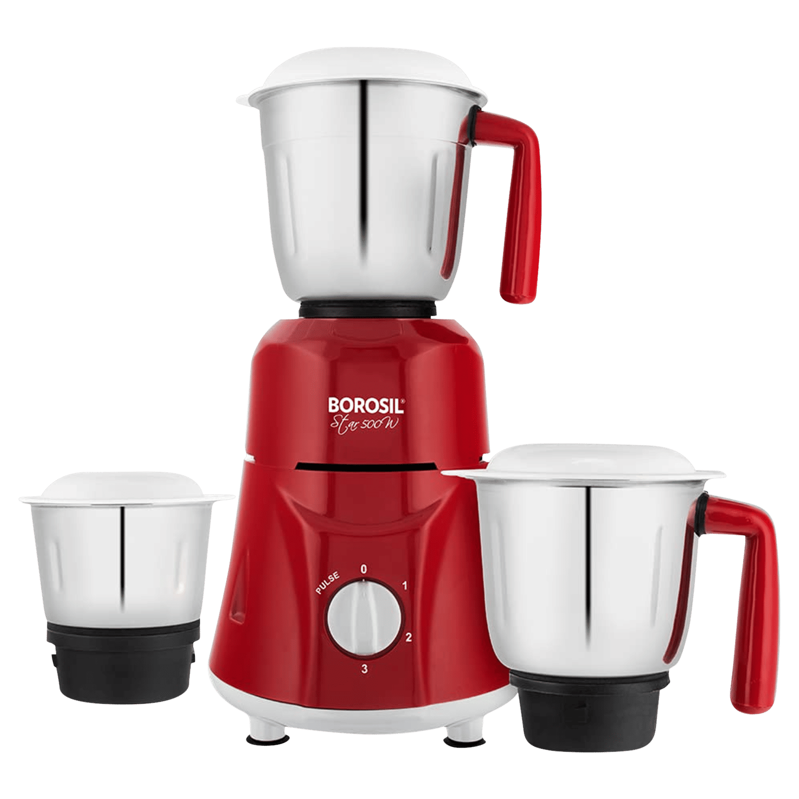 BOROSIL Star 500 Watt 3 Jars Mixer Grinder (20000 RPM, 3 Speed Control with Pulse Function, Maroon)_1