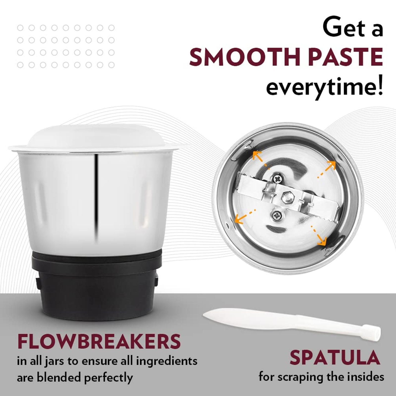 BOROSIL Star 500 Watt 3 Jars Mixer Grinder (20000 RPM, 3 Speed Control with Pulse Function, Maroon)_8