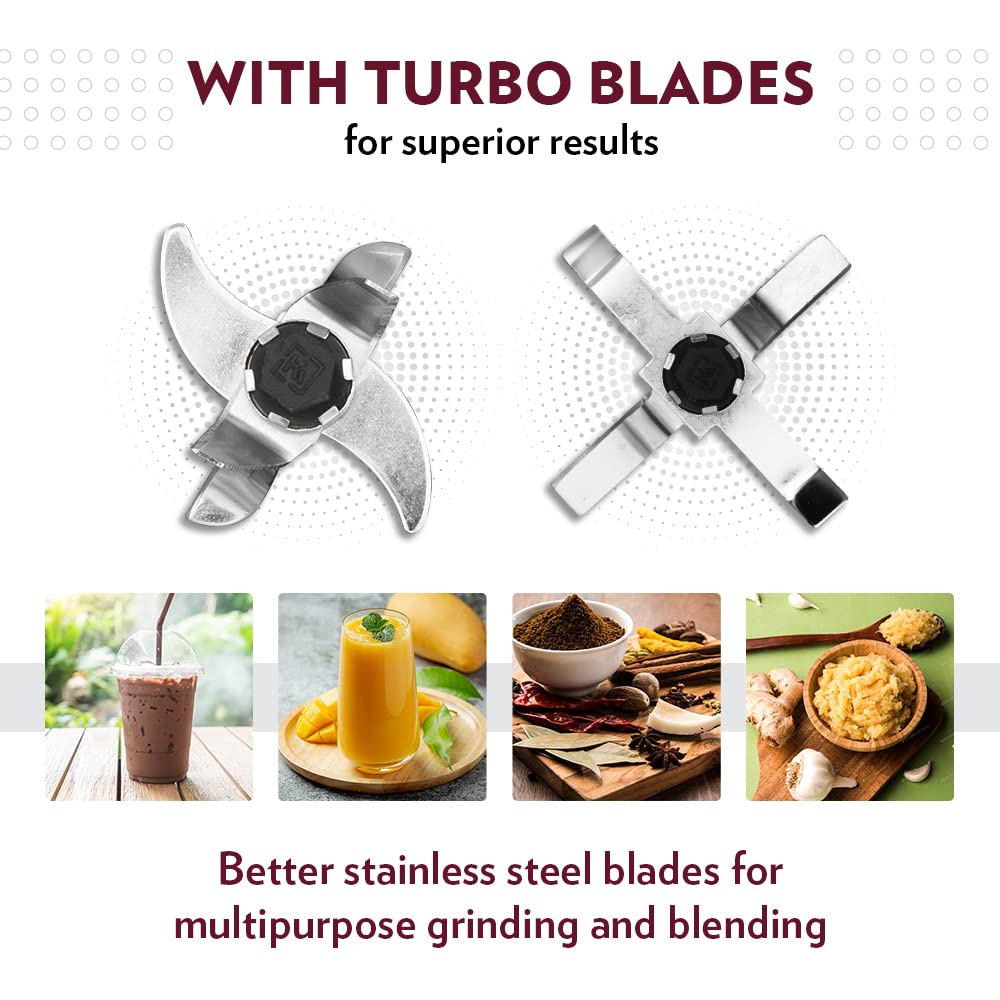 BOROSIL Primus II 500 Watt 2 Jars Juicer Mixer Grinder (19000 RPM, Long-Lasting Copper Motor, Silver)_7