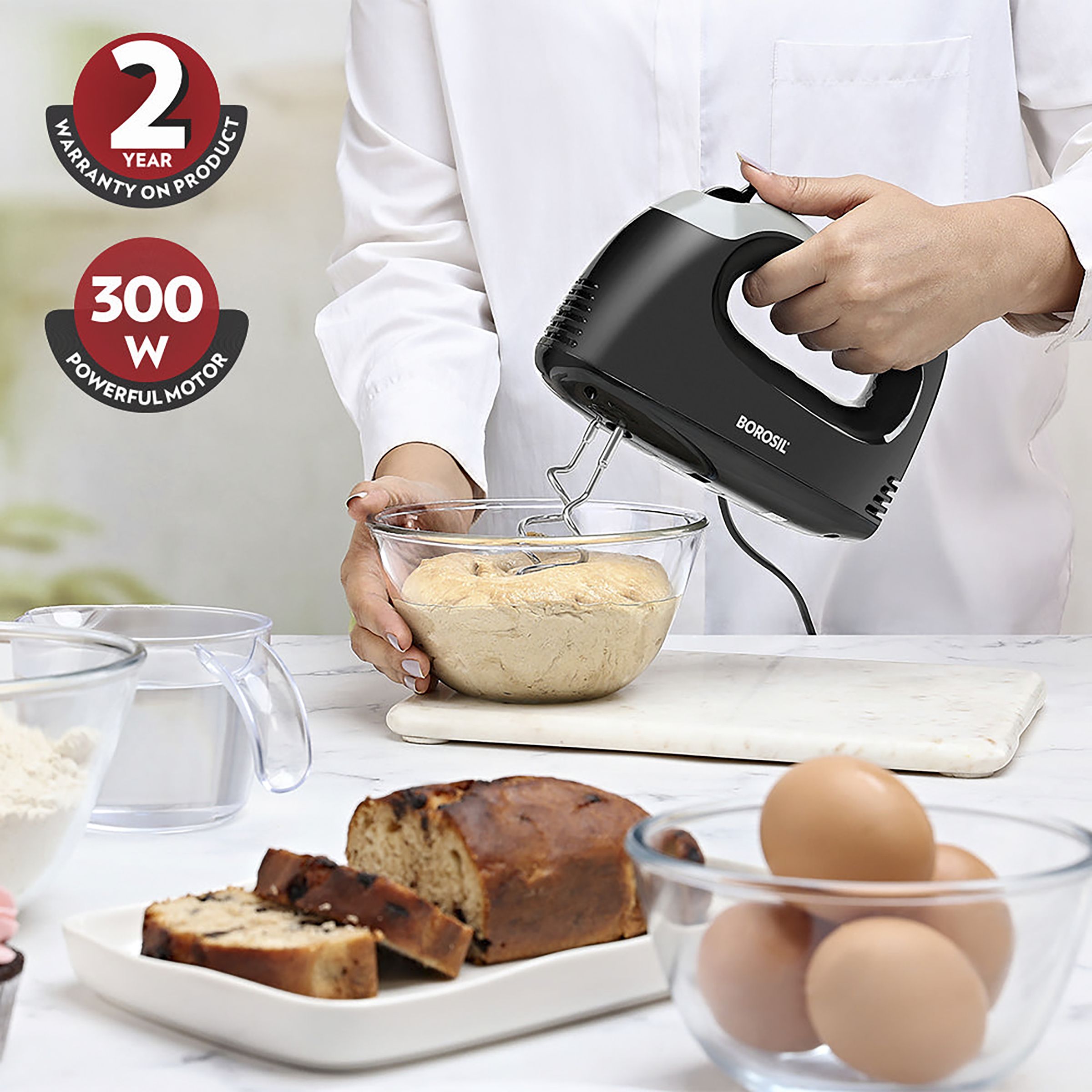 BOROSIL Smartmix 300 Watt 5 Speed Hand Mixer with 4 Attachments (Single Button for Eject, White)_11