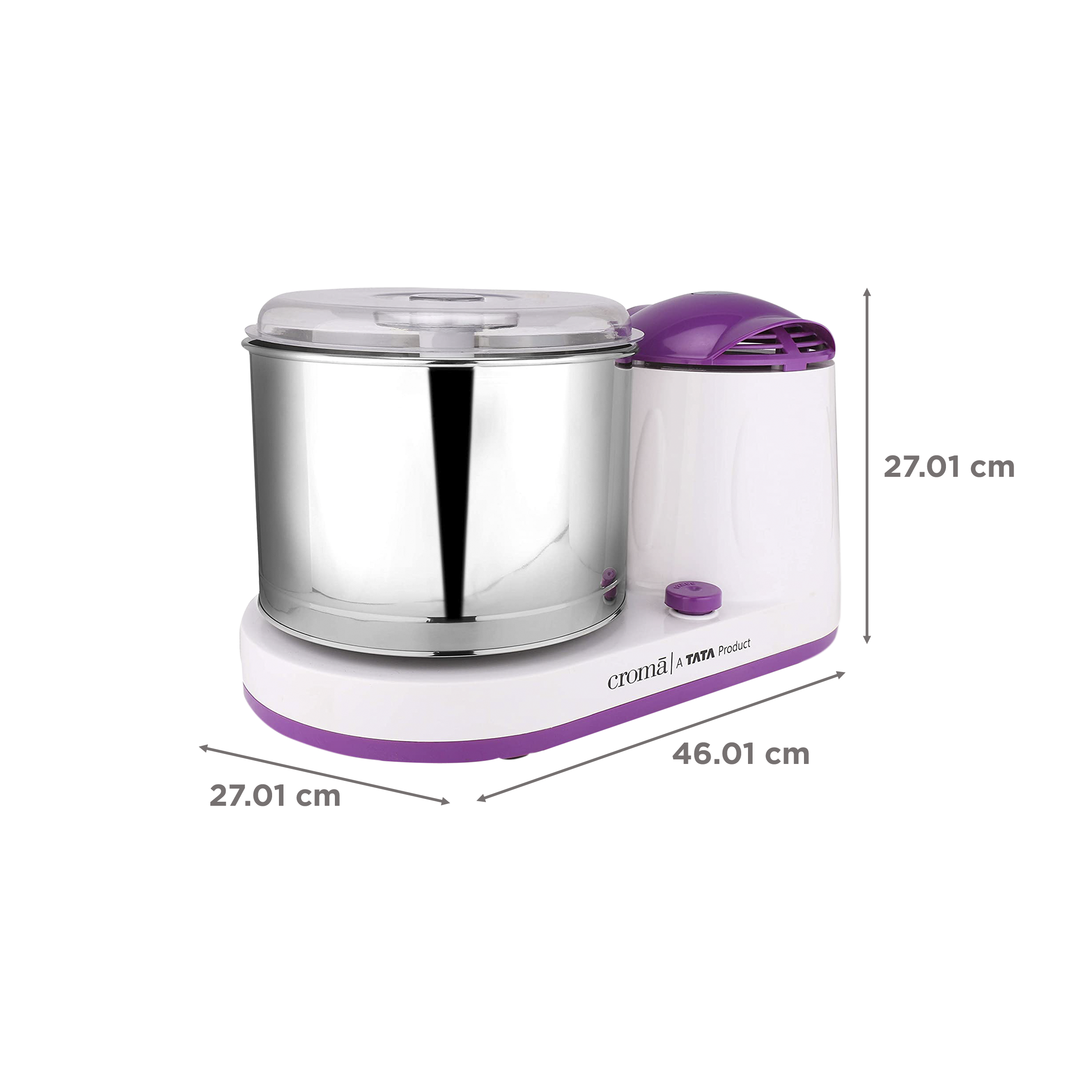 Croma 2 Litres 2 Stones Wet Grinder with Coconut Scrapper & Atta Kneader (In-Built Overload Protection, White/Purple)_3
