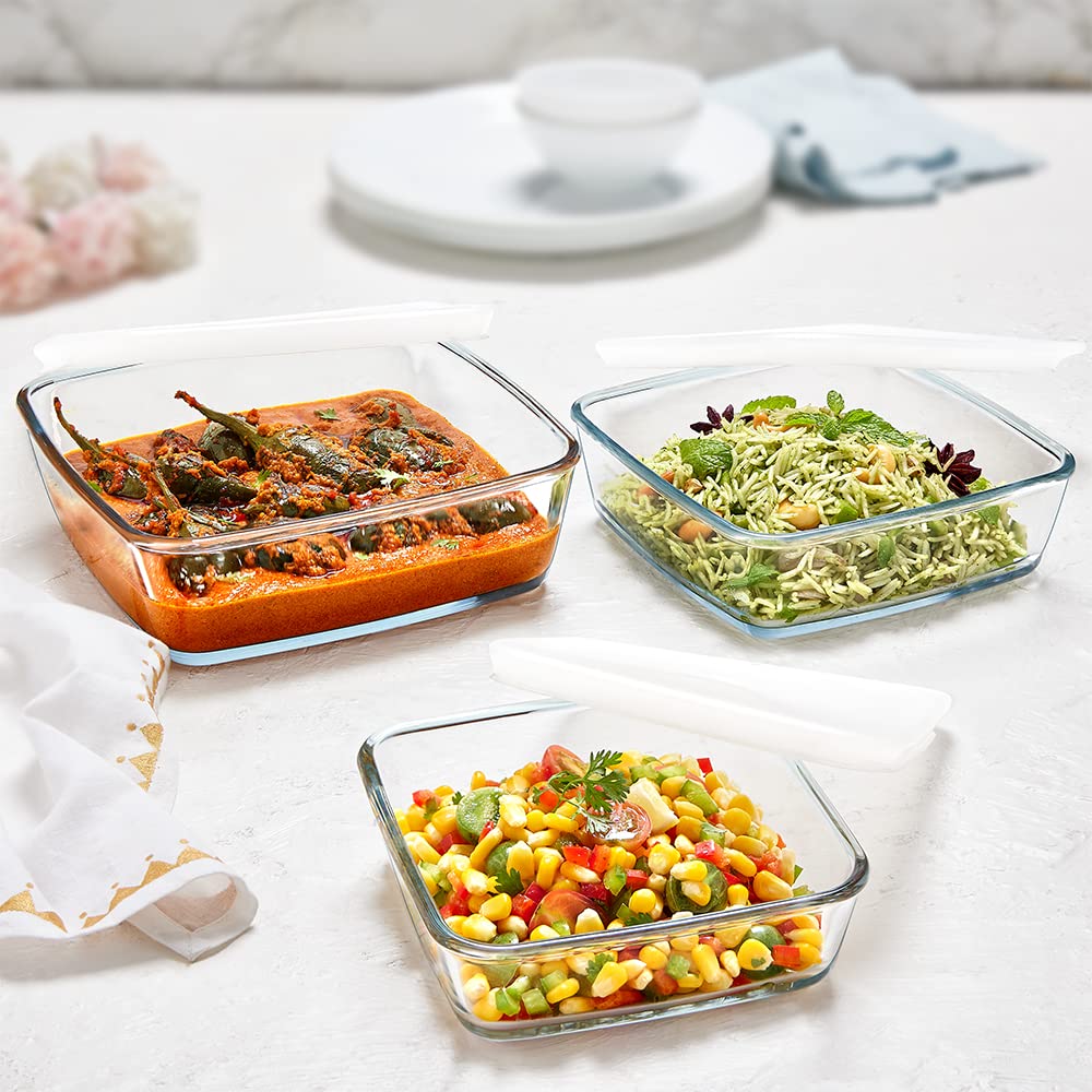 BOROSIL IH22DH15626 500ml, 800ml & 1.6L Borosilicate Glass Square Dish with Lid (Set of 3, Scratch Resistant, Transparent) BOROSIL IH22DH15626 500ml, 800ml & 1.6L Borosilicate Glass Square Dish with Lid (Set of 3, Scratch Resistant, Transparent)_3