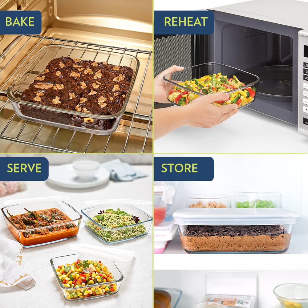 BOROSIL IH22DH15626 500ml, 800ml & 1.6L Borosilicate Glass Square Dish with Lid (Set of 3, Scratch Resistant, Transparent) BOROSIL IH22DH15626 500ml, 800ml & 1.6L Borosilicate Glass Square Dish with Lid (Set of 3, Scratch Resistant, Transparent)_4