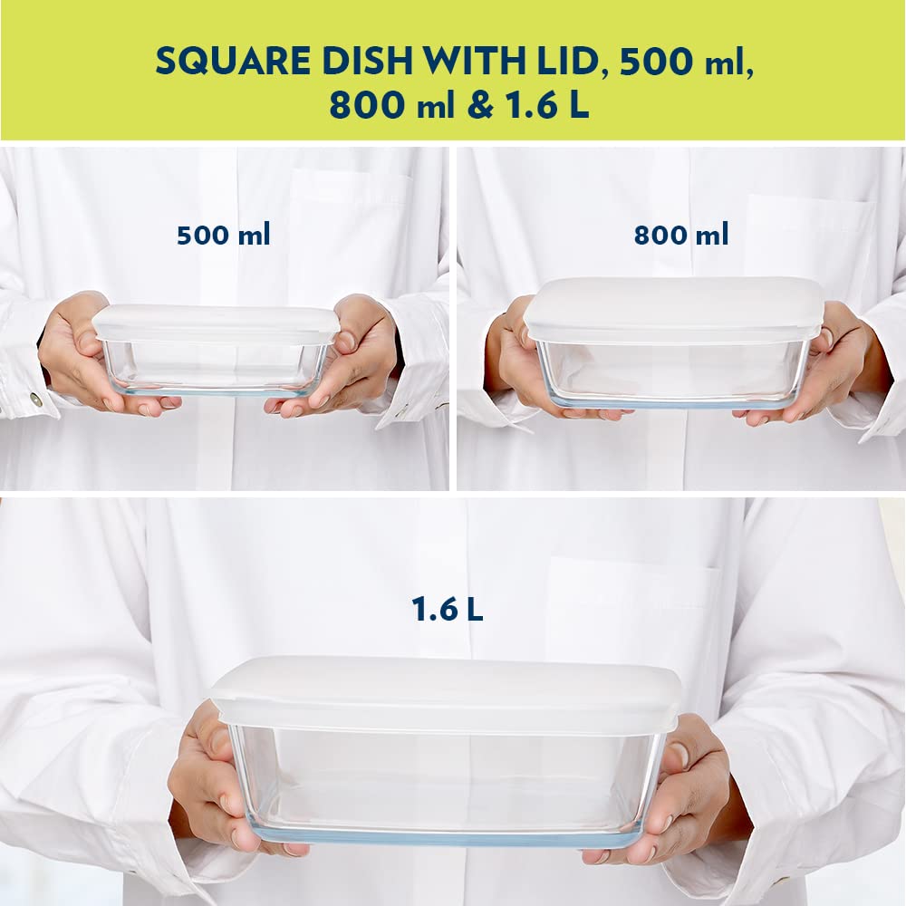 BOROSIL IH22DH15626 500ml, 800ml & 1.6L Borosilicate Glass Square Dish with Lid (Set of 3, Scratch Resistant, Transparent) BOROSIL IH22DH15626 500ml, 800ml & 1.6L Borosilicate Glass Square Dish with Lid (Set of 3, Scratch Resistant, Transparent)_8