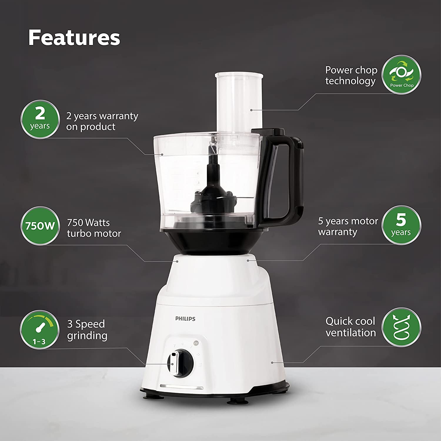 PHILIPS Viva Collection 750 Watt 4 Jars Mixer Grinder (19500 RPM, Gear Drive Technology, Black/White)_10
