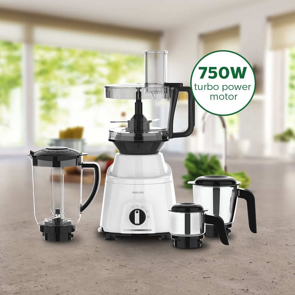 PHILIPS Viva Collection 750 Watt 4 Jars Mixer Grinder (19500 RPM, Gear Drive Technology, Black/White)_12
