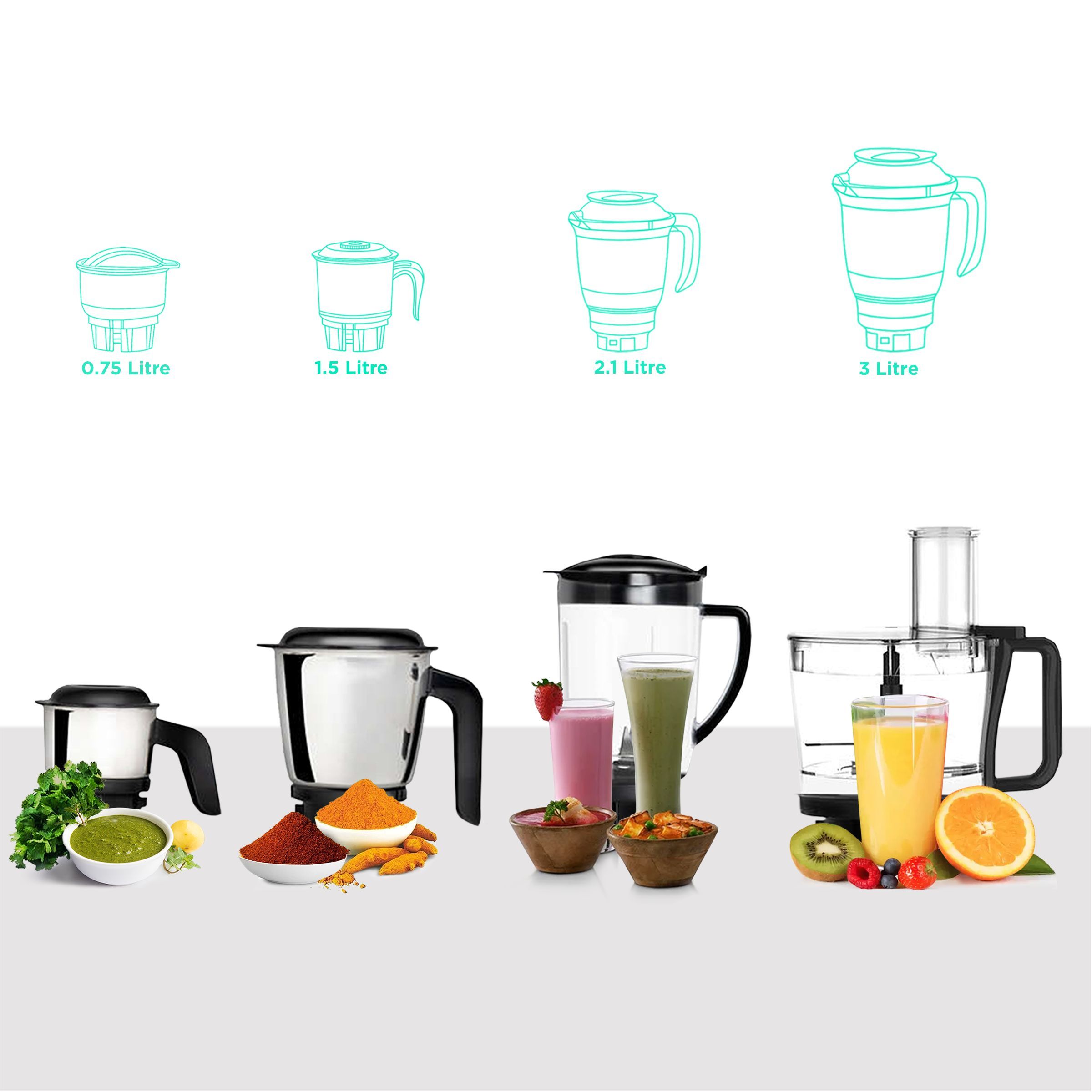 PHILIPS Viva Collection 750 Watt 4 Jars Mixer Grinder (19500 RPM, Gear Drive Technology, Black/White)_4