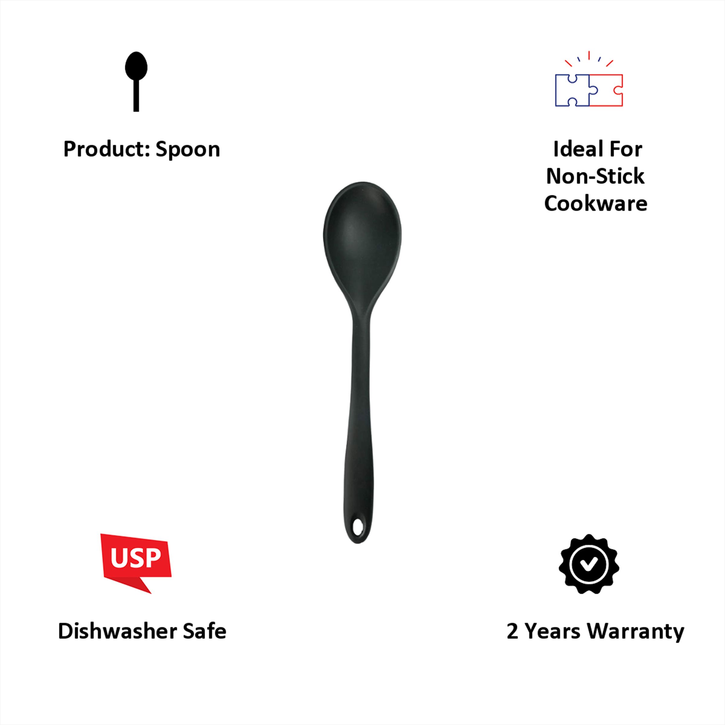 Wonderchef Waterstone Silicone Spoon (Heat Resistant, Black)_5