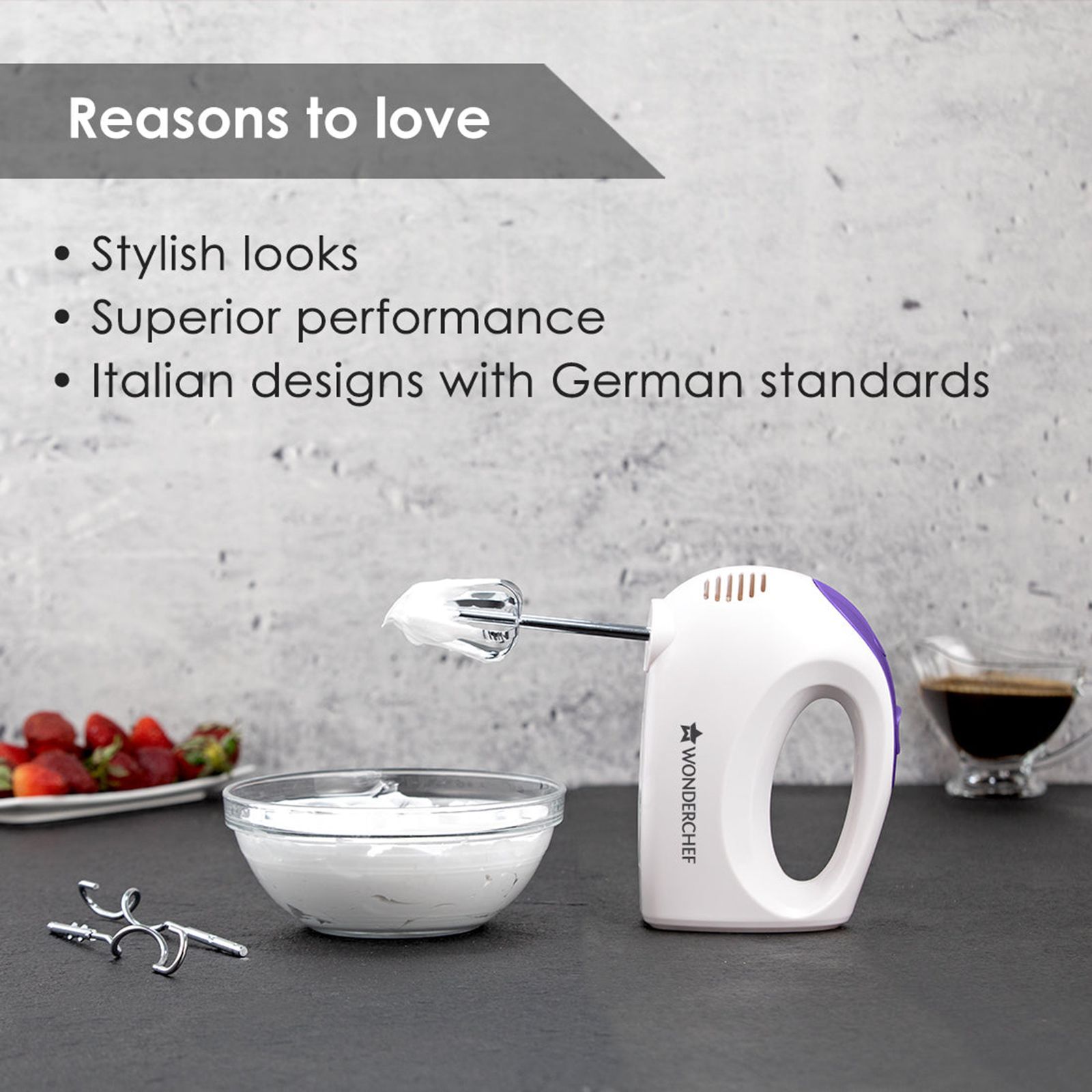 WONDERCHEF Acura Plus 200 Watt 5 Speed Hand Mixer with 4 Attachments (Speed Adjustment, White/Blue)_5