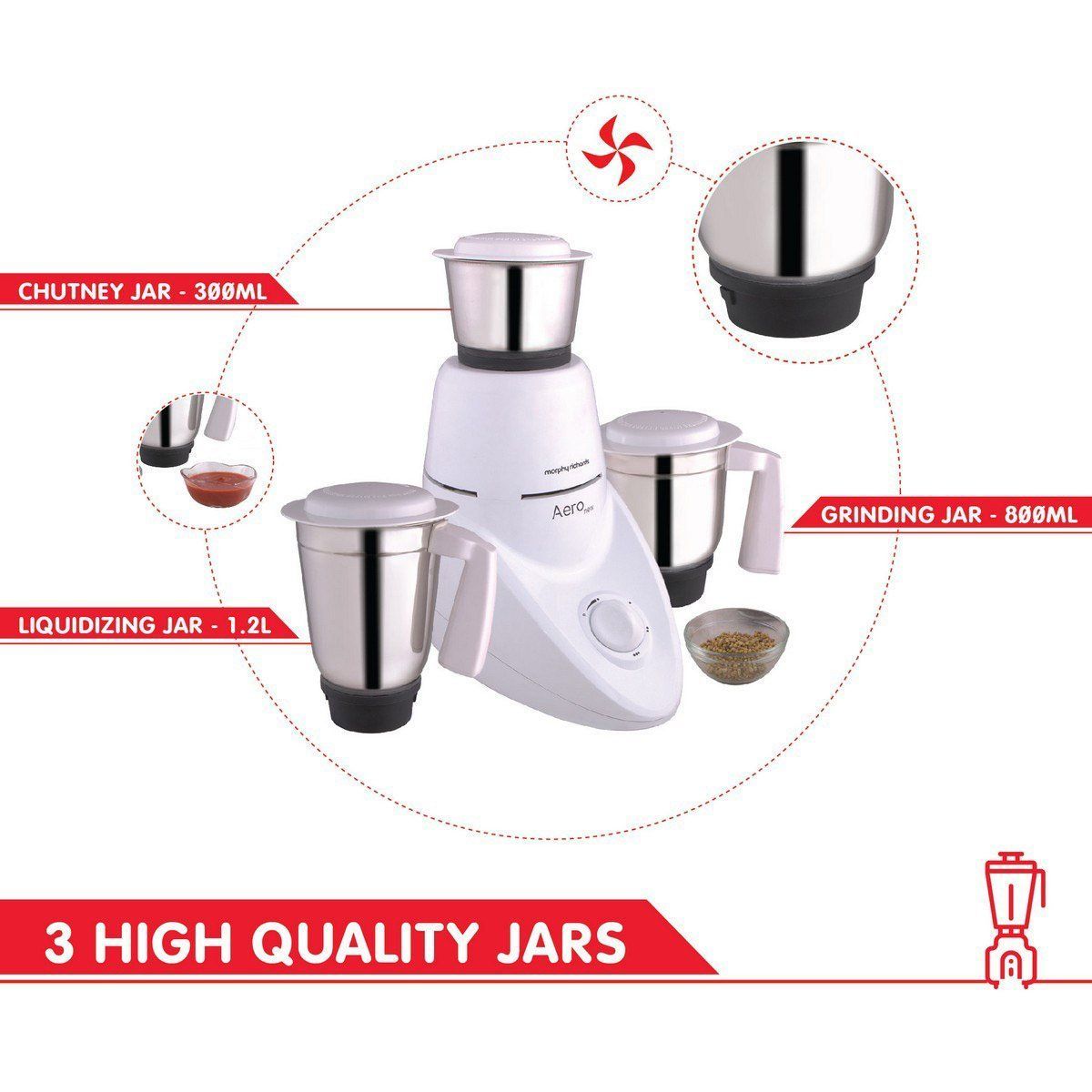 morphy richards Aero New 500 Watt 3 Jars Mixer Grinder (Overload Protection, White) morphy richards Aero New 500 Watt 3 Jars Mixer Grinder (Overload Protection, White)_9