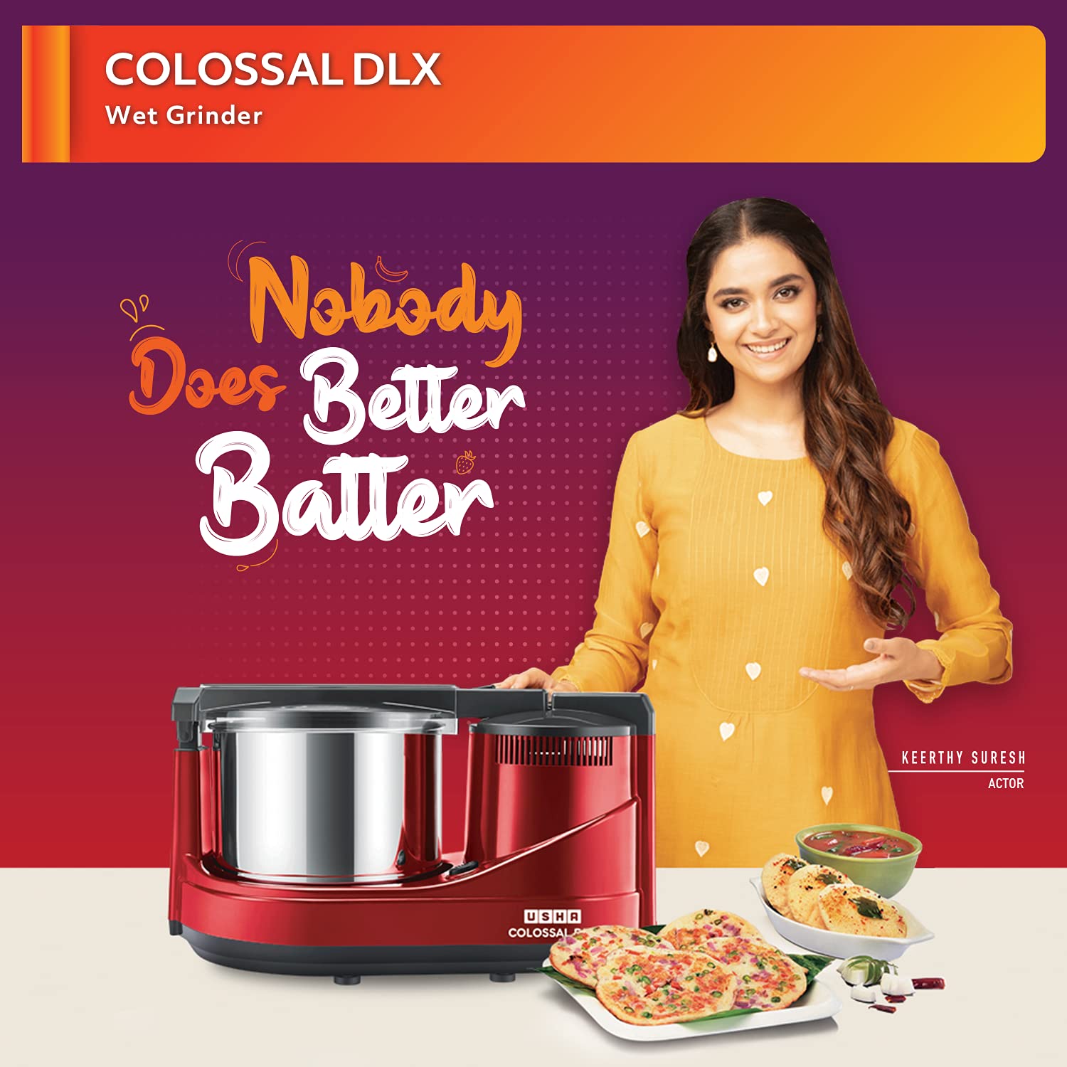 USHA Colossal DLX 2 Litres 2 Stones Wet Grinder with Coconut Scrapper & Atta Kneader (Sturdy High Torque Motor, Red)_6