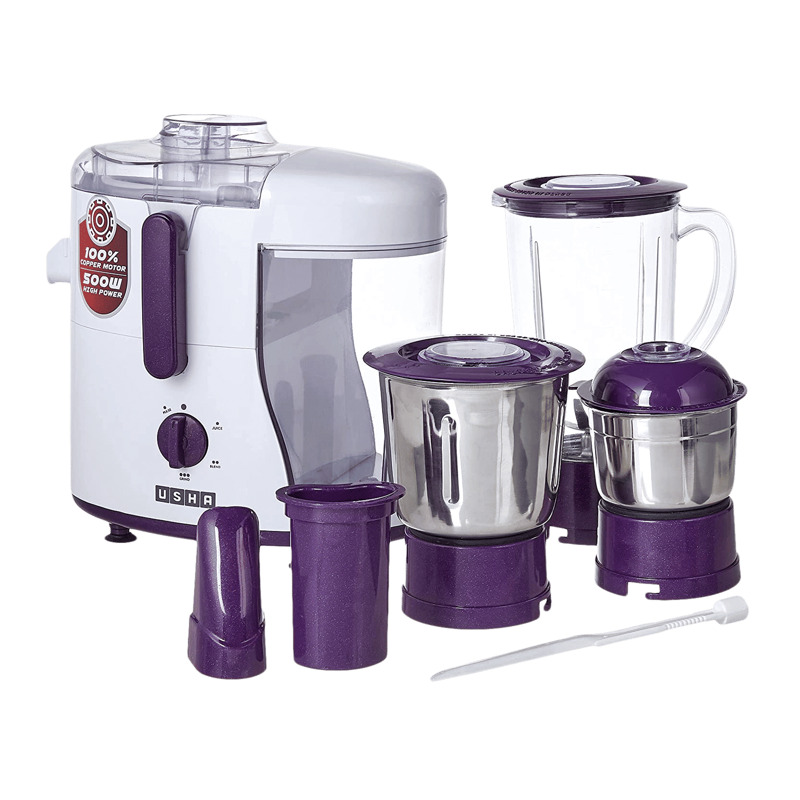 USHA 500 Watt 3 Jars Juicer Mixer Grinder (Anti-Skid Rubber Feet, Magenta/White)_9