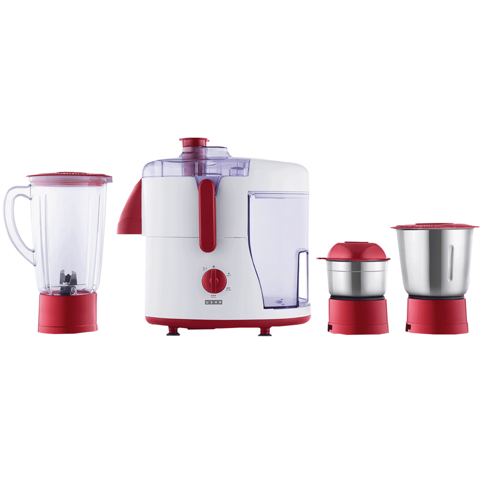 USHA 500 Watt 3 Jars Juicer Mixer Grinder (Anti-Skid Rubber Feet, Red/White)_1