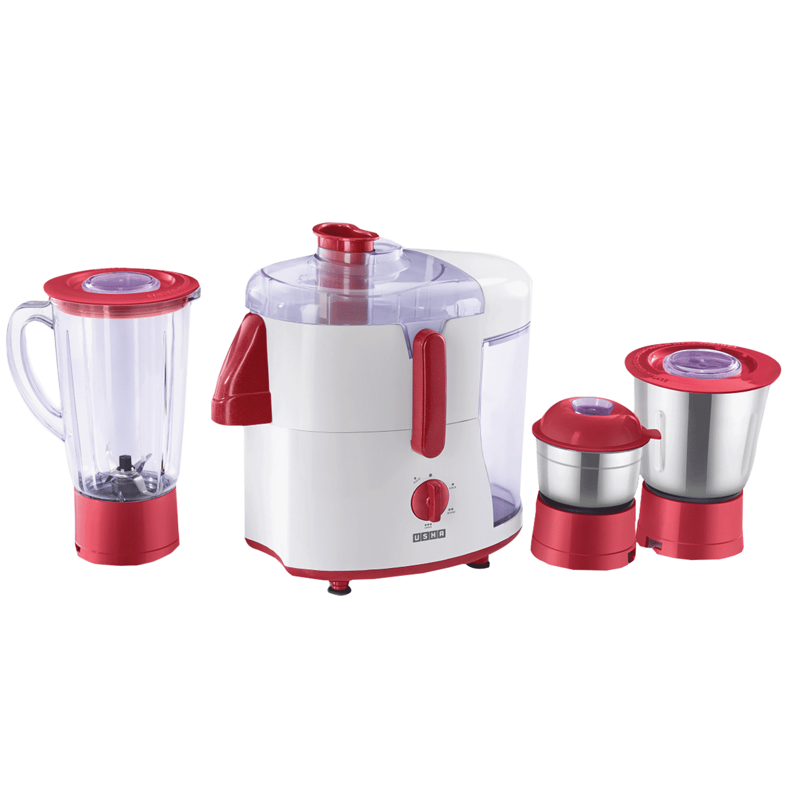 USHA 500 Watt 3 Jars Juicer Mixer Grinder (Anti-Skid Rubber Feet, Red/White)_6