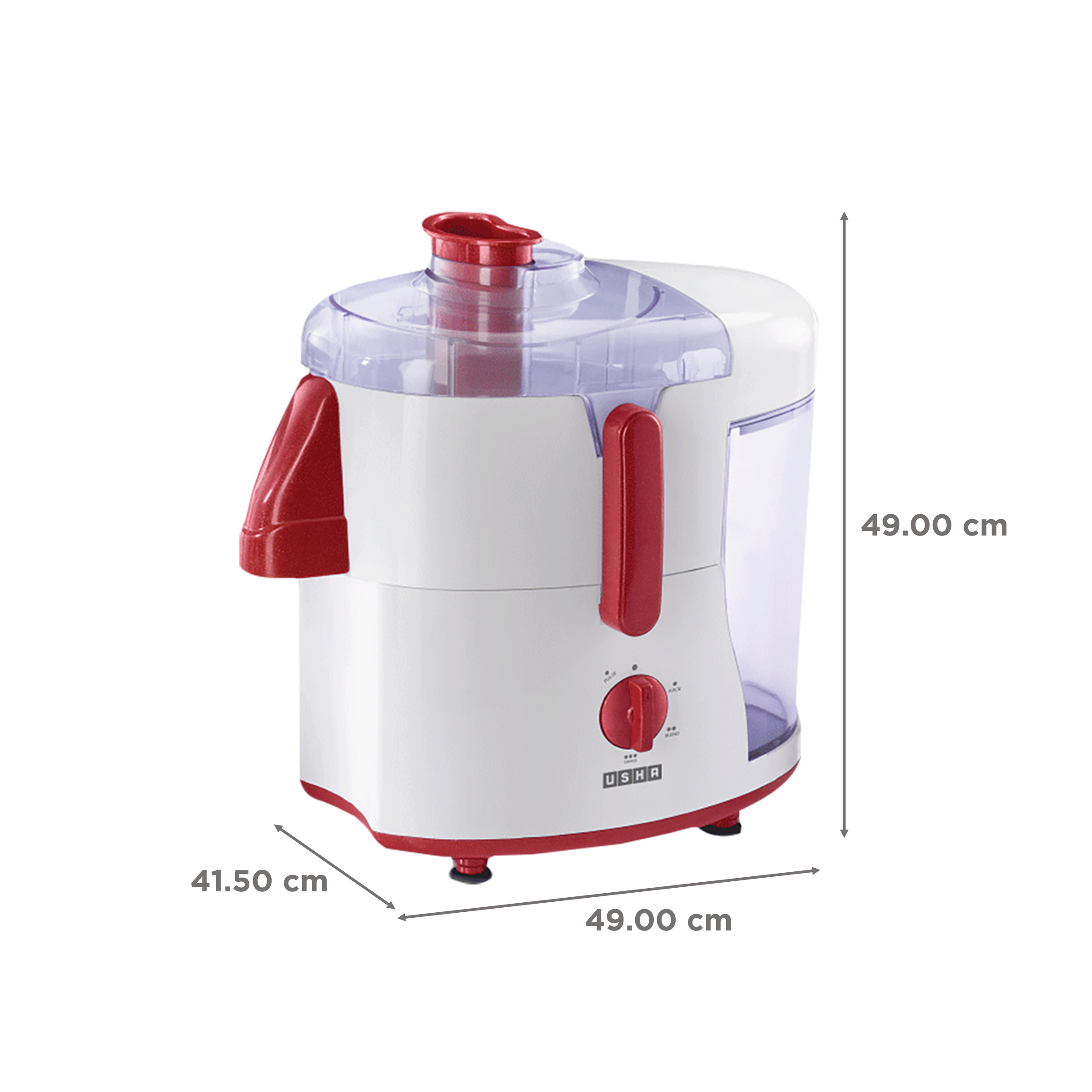 USHA 500 Watt 3 Jars Juicer Mixer Grinder (Anti-Skid Rubber Feet, Red/White)_3