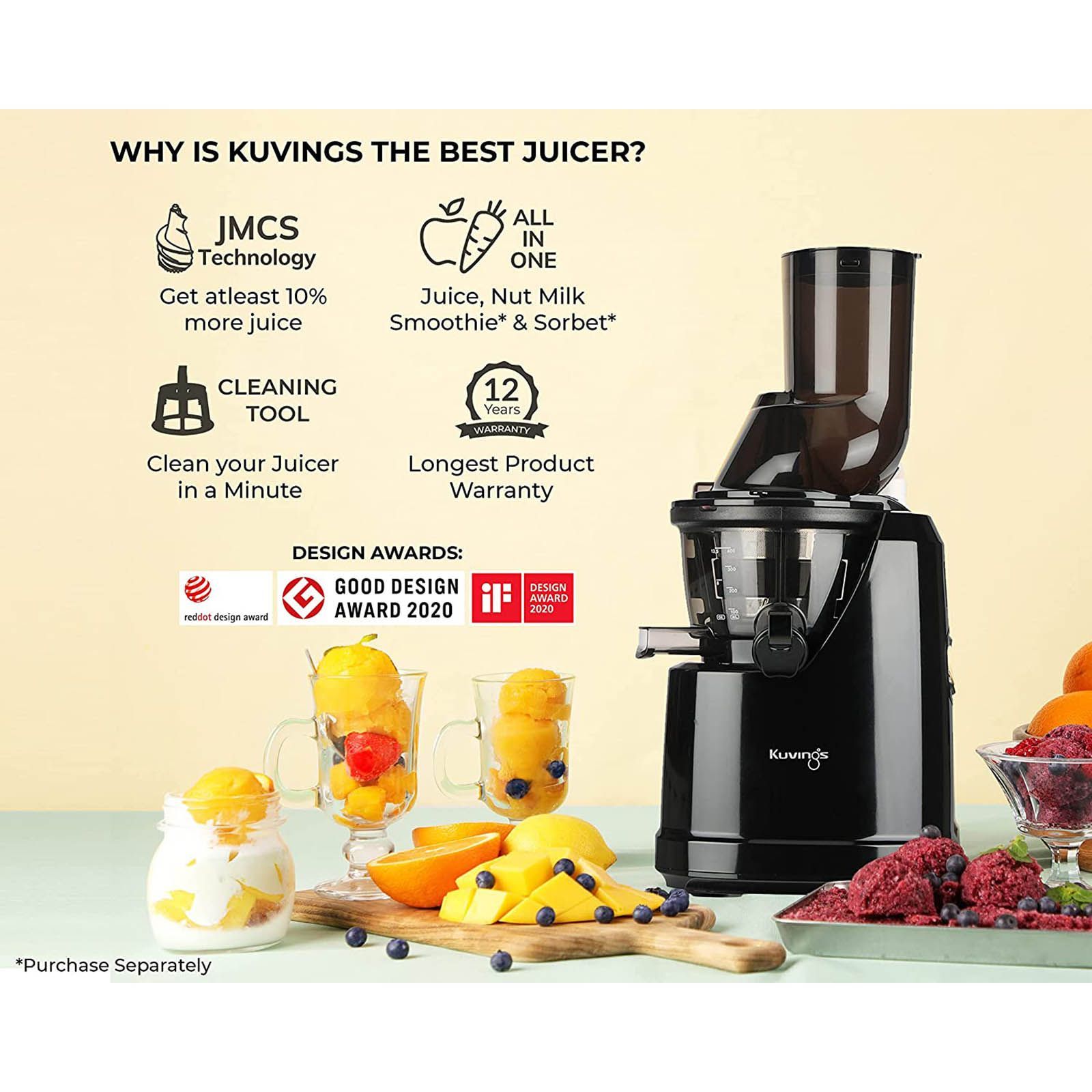 Kuvings B1700 240 Watt 1 Jar Cold Press Slow Juicer (50 RPM, 3-in-1 Multi Function, Phantom Black)_6