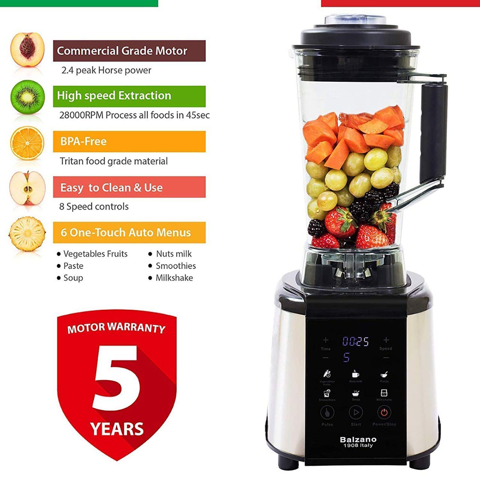 Balzano 1800 Watt 1 Jar Blender (28000 RPM, Intelligence Auto Cutoff, Silver)_5