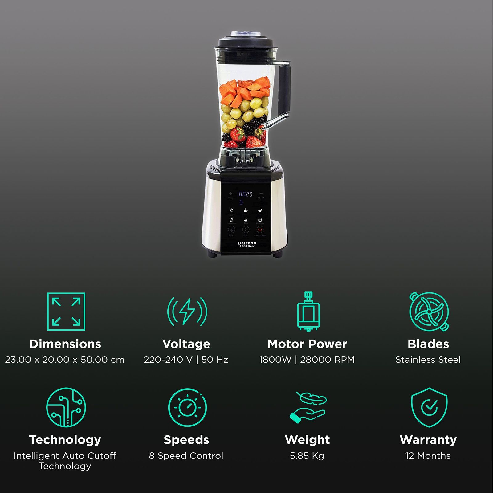 Balzano 1800 Watt 1 Jar Blender (28000 RPM, Intelligence Auto Cutoff, Silver)_2