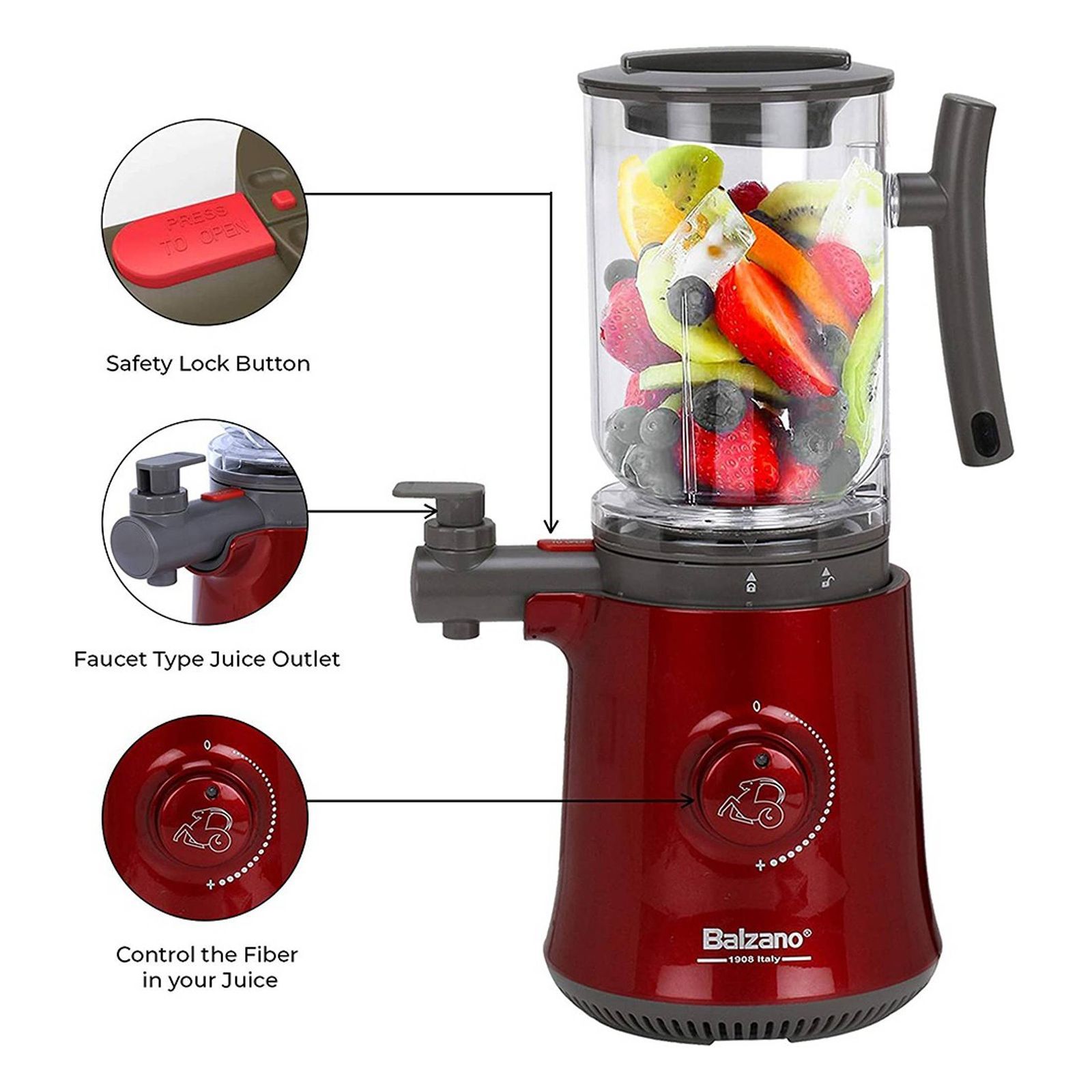 Balzano Yoga 600 Watt 1 Jar Blender (7000 RPM, Low Oxidation & Noise, Red)_10
