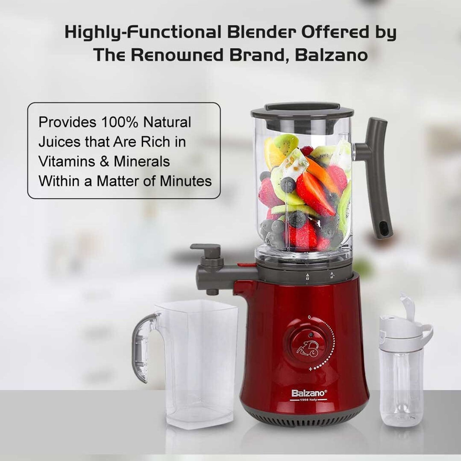 Balzano Yoga 600 Watt 1 Jar Blender (7000 RPM, Low Oxidation & Noise, Red)_14