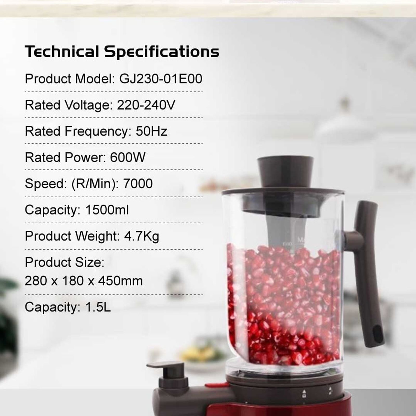 Balzano Yoga 600 Watt 1 Jar Blender (7000 RPM, Low Oxidation & Noise, Red)_15