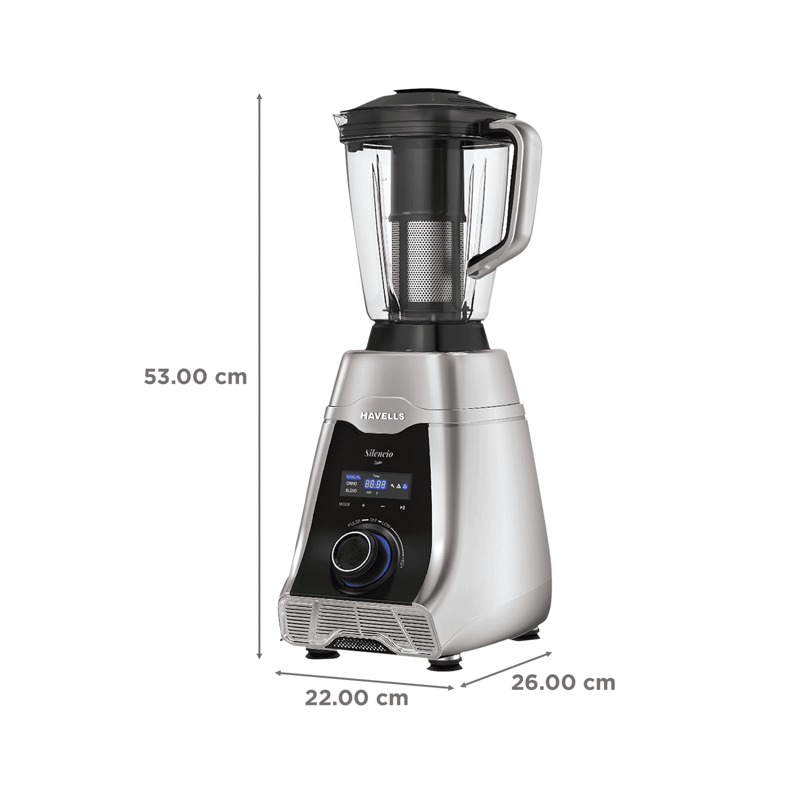 HAVELLS Silencio 500 Watt 4 Jars Mixer Grinder (Digital Display & Touch Control, Black & Silver)_3