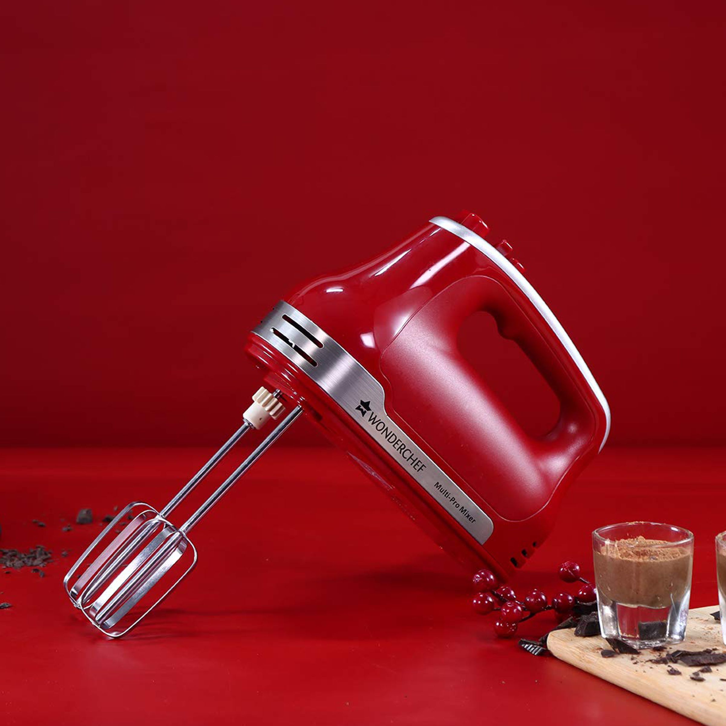 WONDERCHEF Crimson Edge 300 Watt 5 Speed Hand Mixer with 4 Attachments (Speed Adjustment, Red)_5