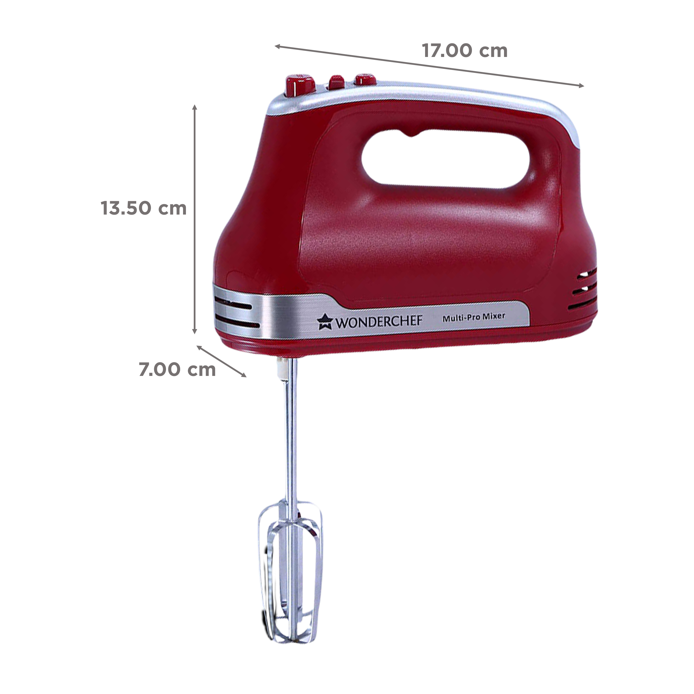 WONDERCHEF Crimson Edge 300 Watt 5 Speed Hand Mixer with 4 Attachments (Speed Adjustment, Red)_3