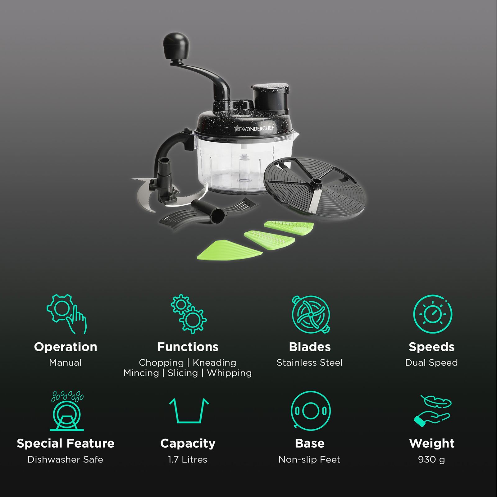 WONDERCHEF Turbo Vegetable & Fruit Chopper with 3 Blades (Black)_2