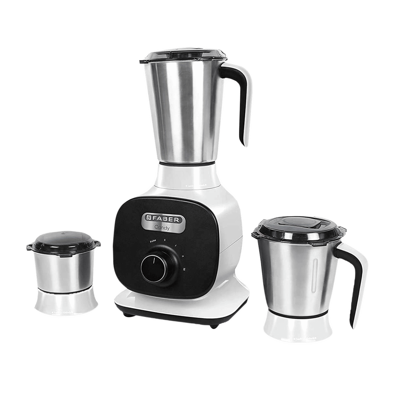 FABER Candy 800 Watt 3 Jars Mixer Grinder (22000 RPM, 8-in-1 Functions, Black/White)_1