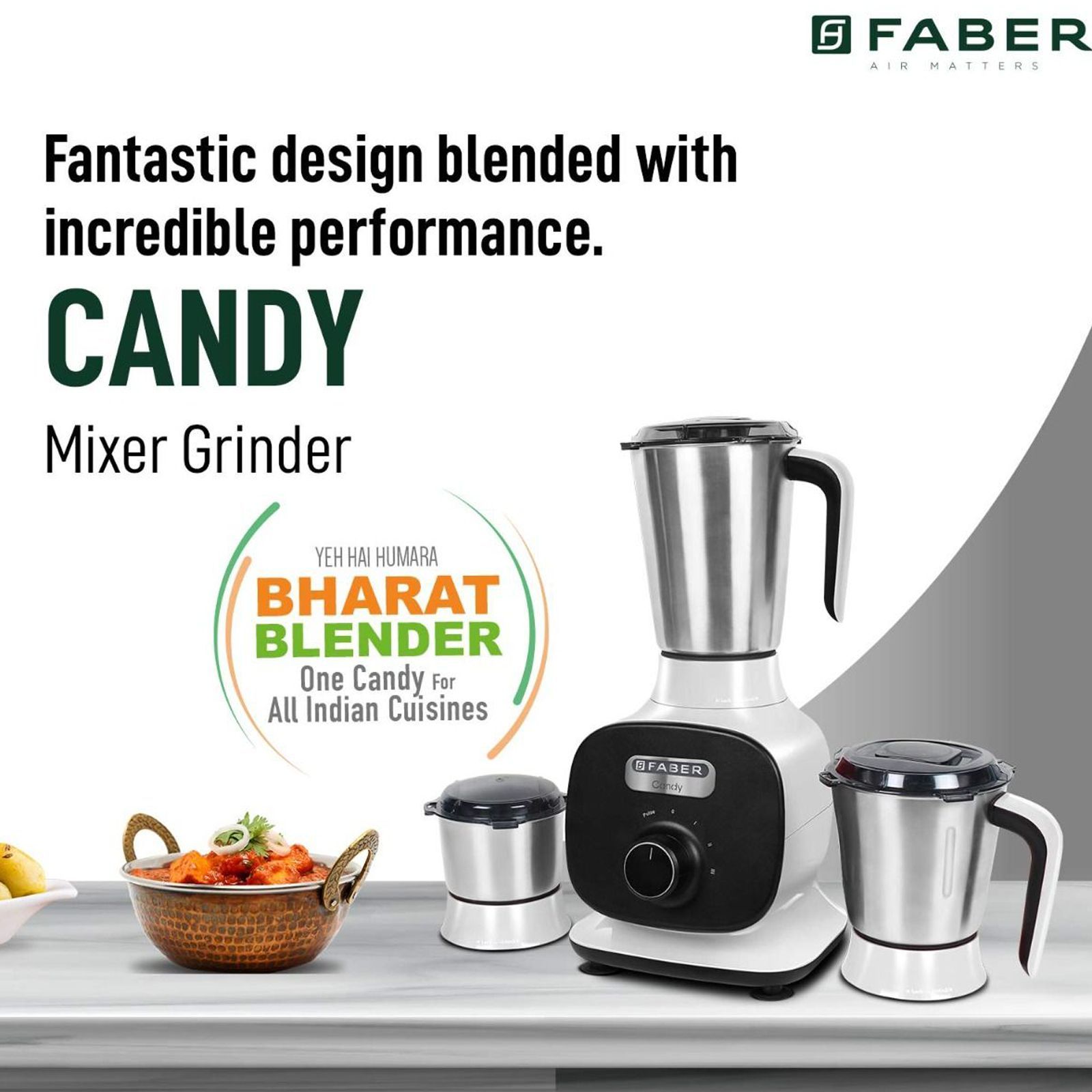 FABER Candy 800 Watt 3 Jars Mixer Grinder (22000 RPM, 8-in-1 Functions, Black/White)_9