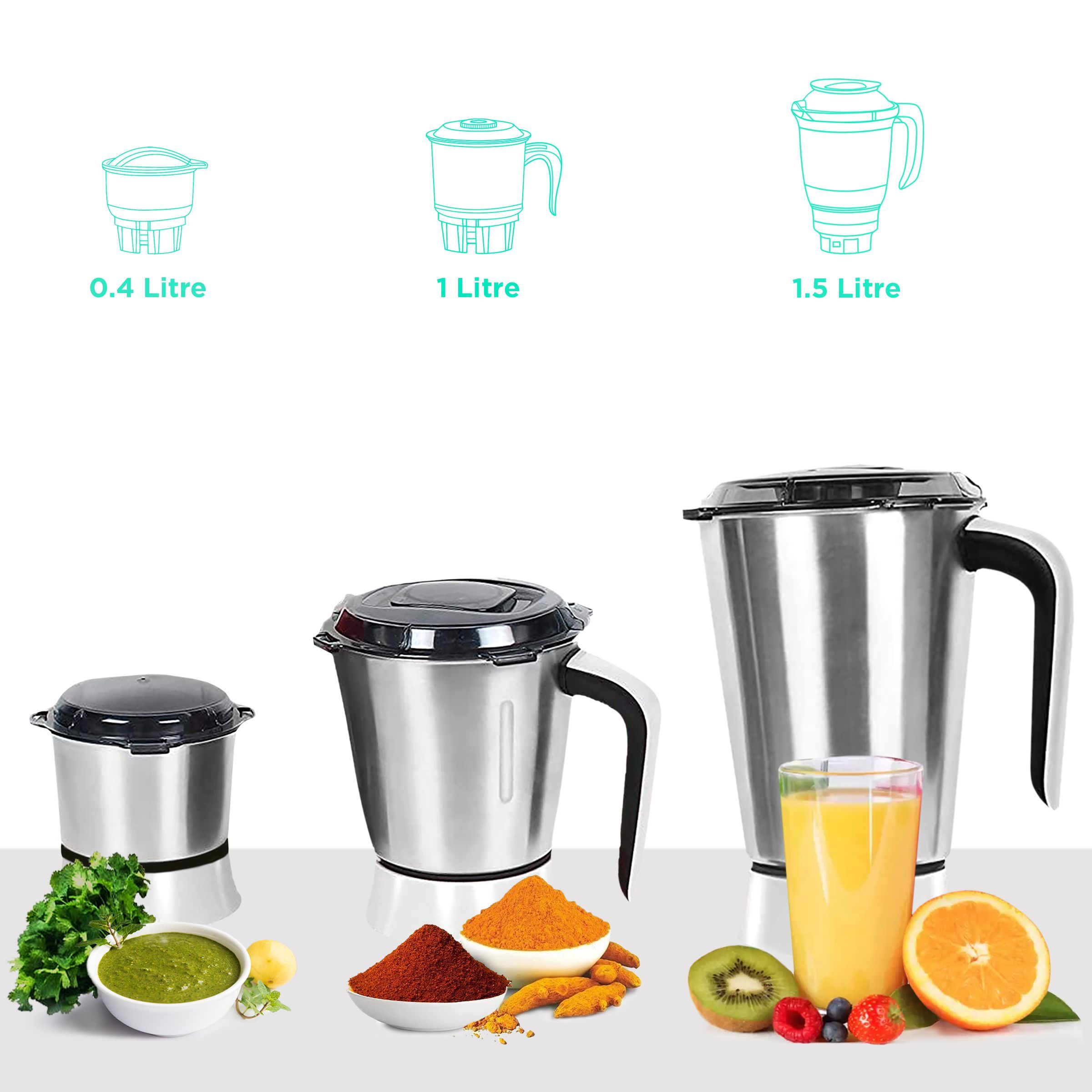 FABER Candy 800 Watt 3 Jars Mixer Grinder (22000 RPM, 8-in-1 Functions, Black/White)_4