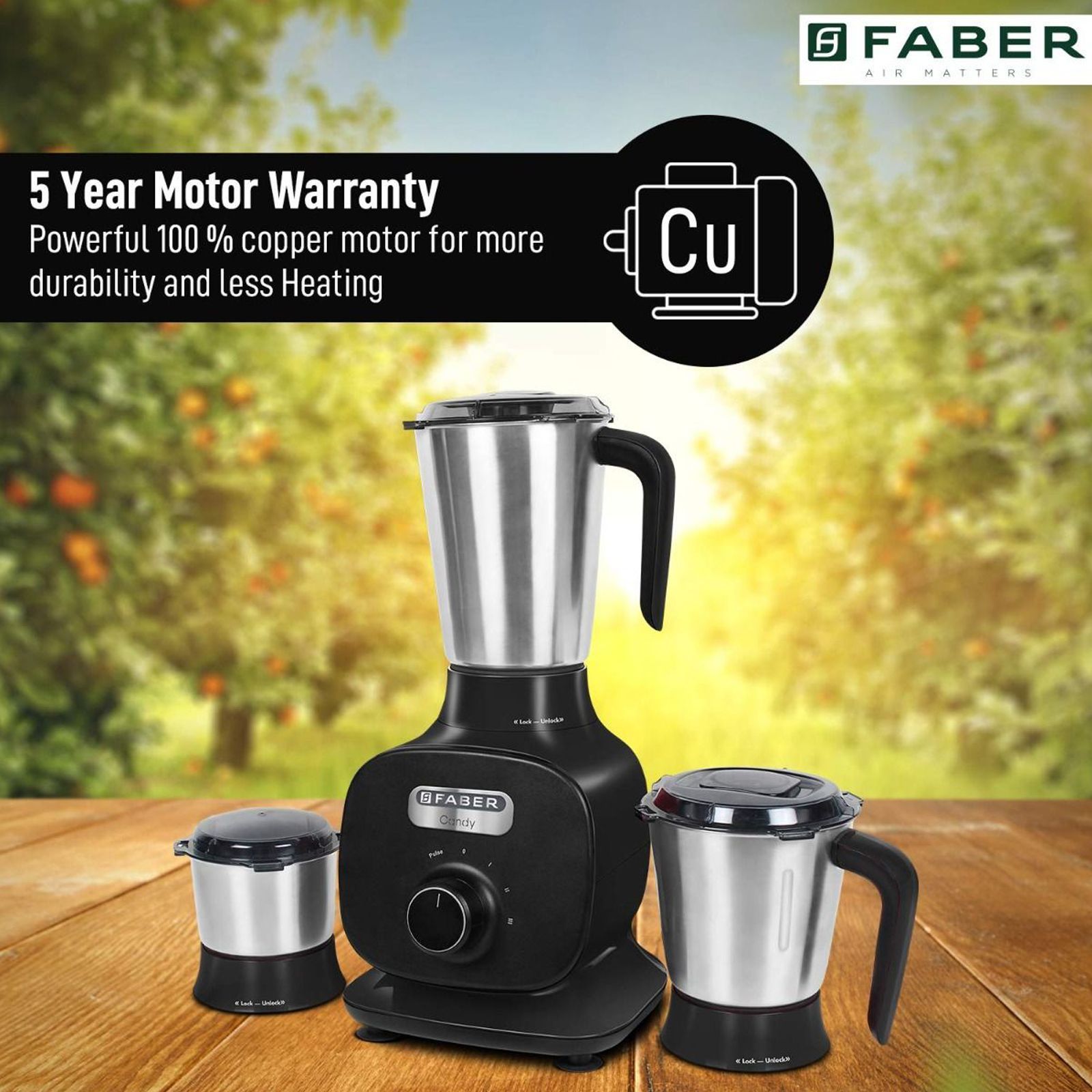 FABER Candy 800 Watt 3 Jars Mixer Grinder (22000 RPM, 8-in-1 Functions, Black)_7
