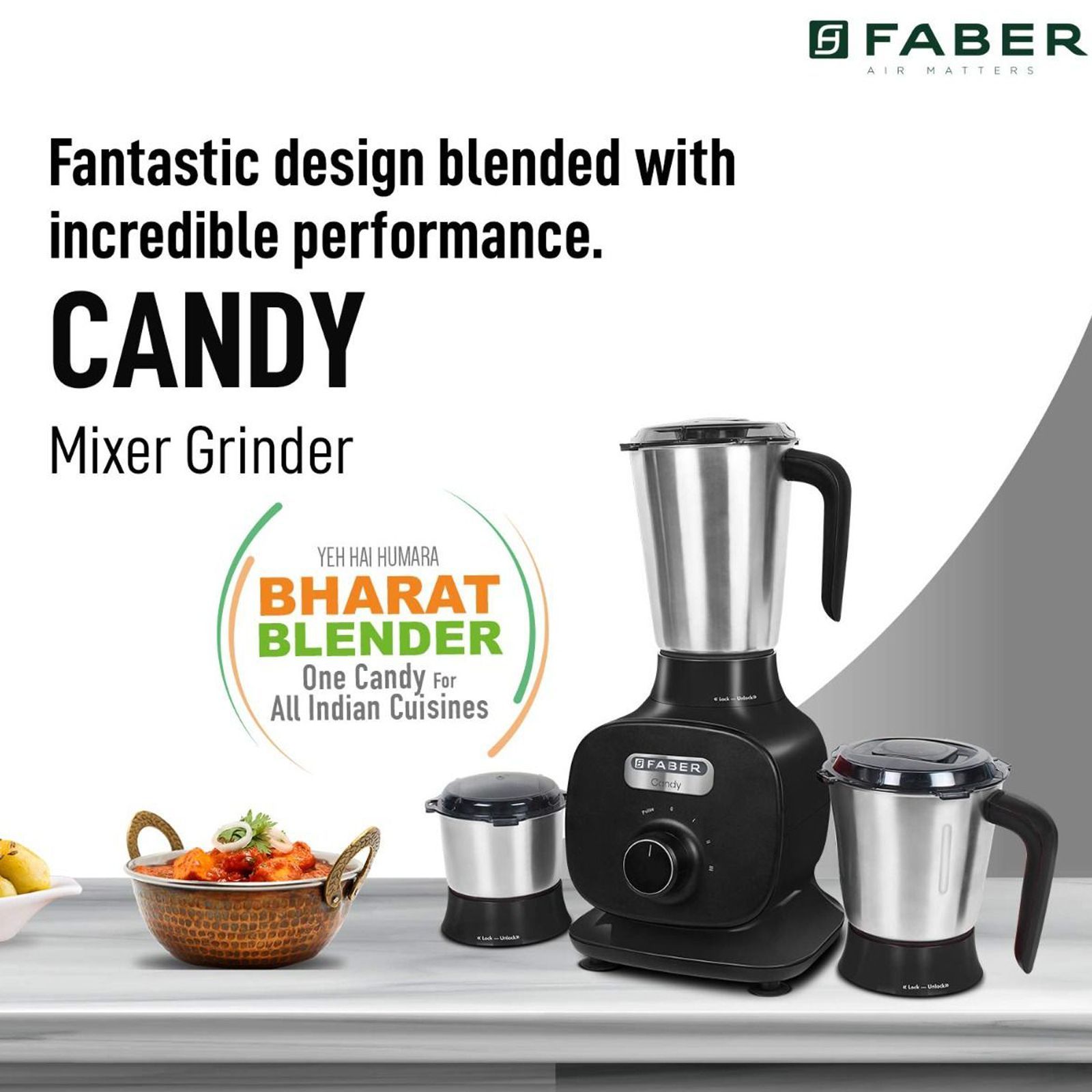 FABER Candy 800 Watt 3 Jars Mixer Grinder (22000 RPM, 8-in-1 Functions, Black)_9