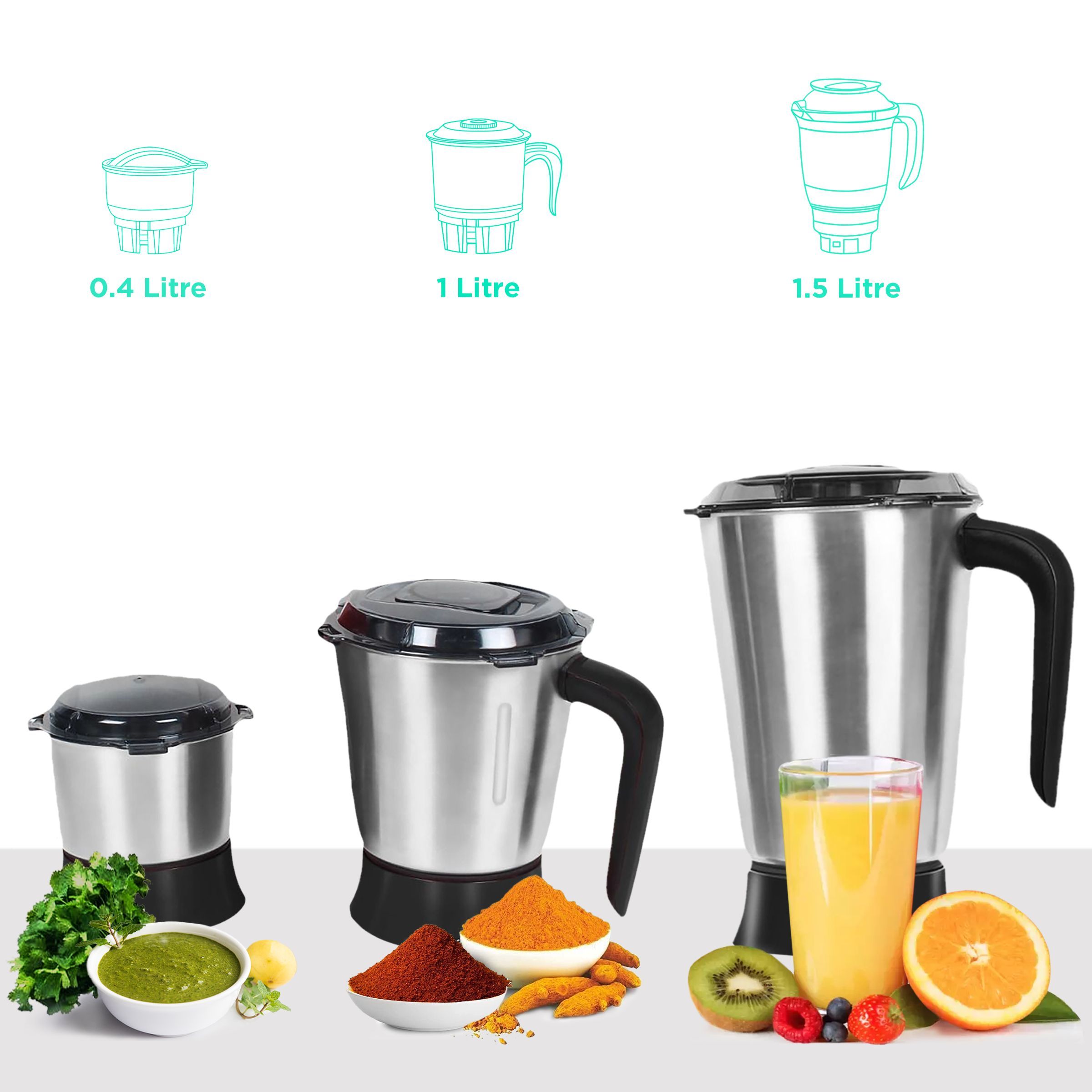 FABER Candy 800 Watt 3 Jars Mixer Grinder (22000 RPM, 8-in-1 Functions, Black)_4